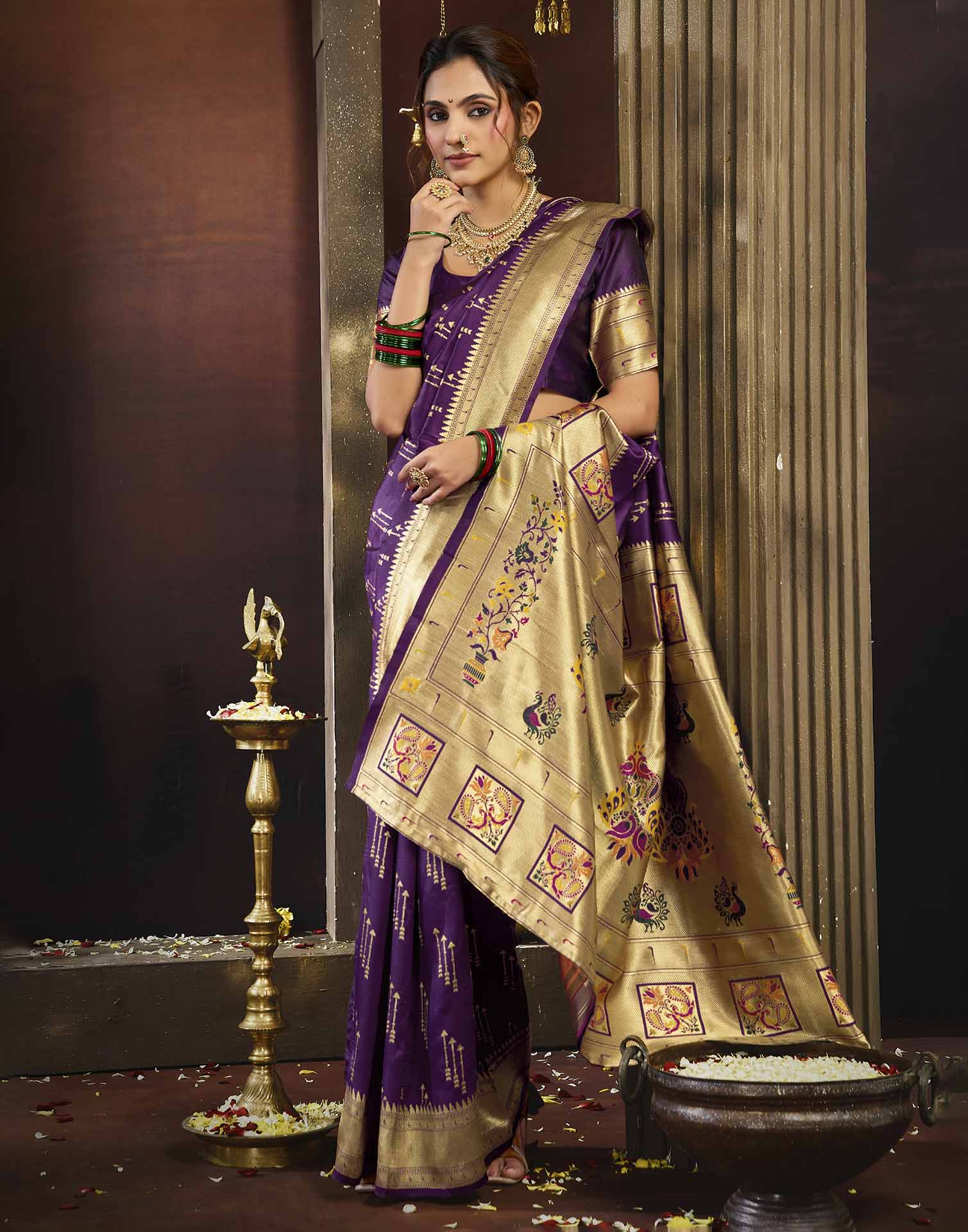 Purple Silk Woven Paithani Saree