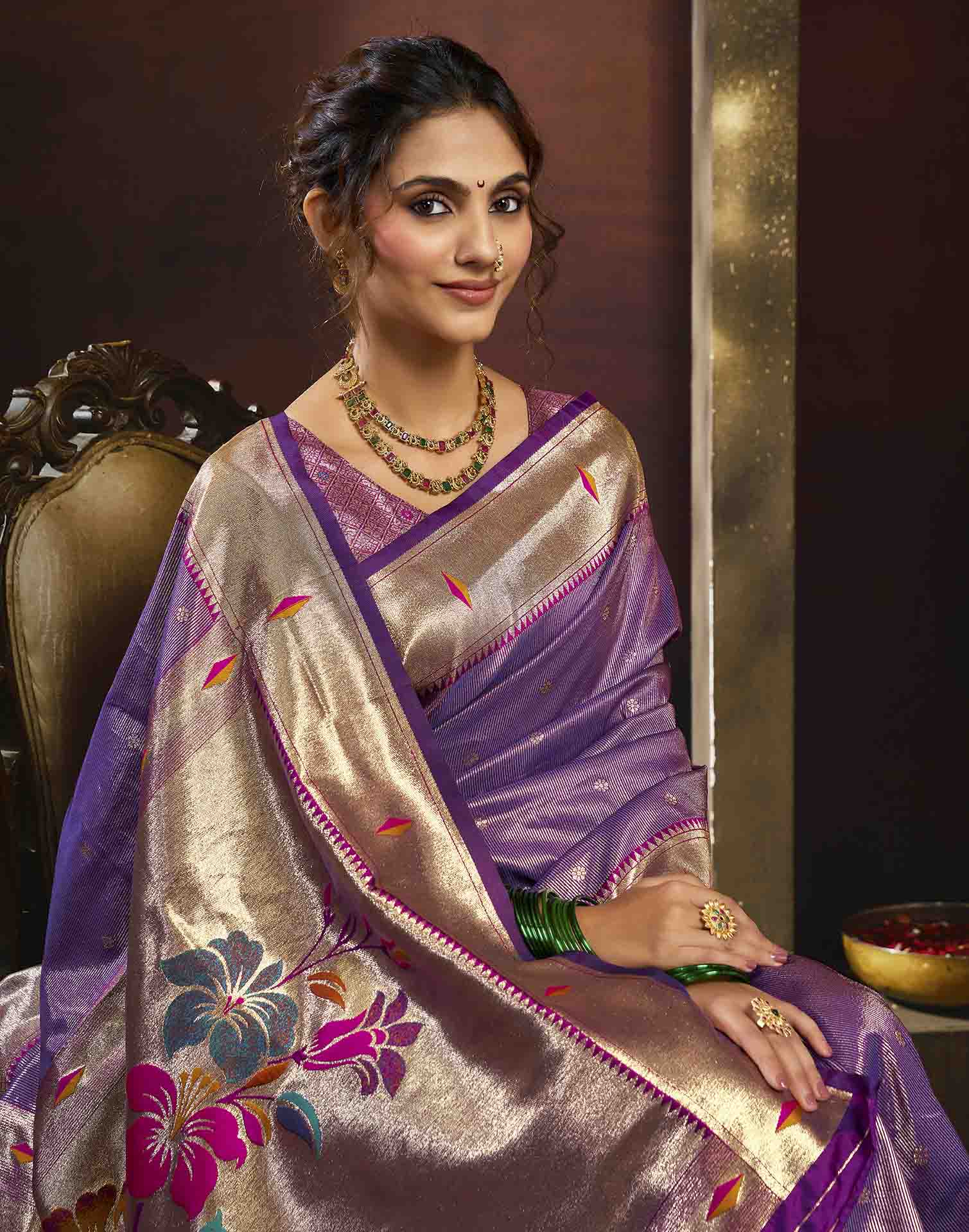 Lavender Silk Woven Paithani Saree
