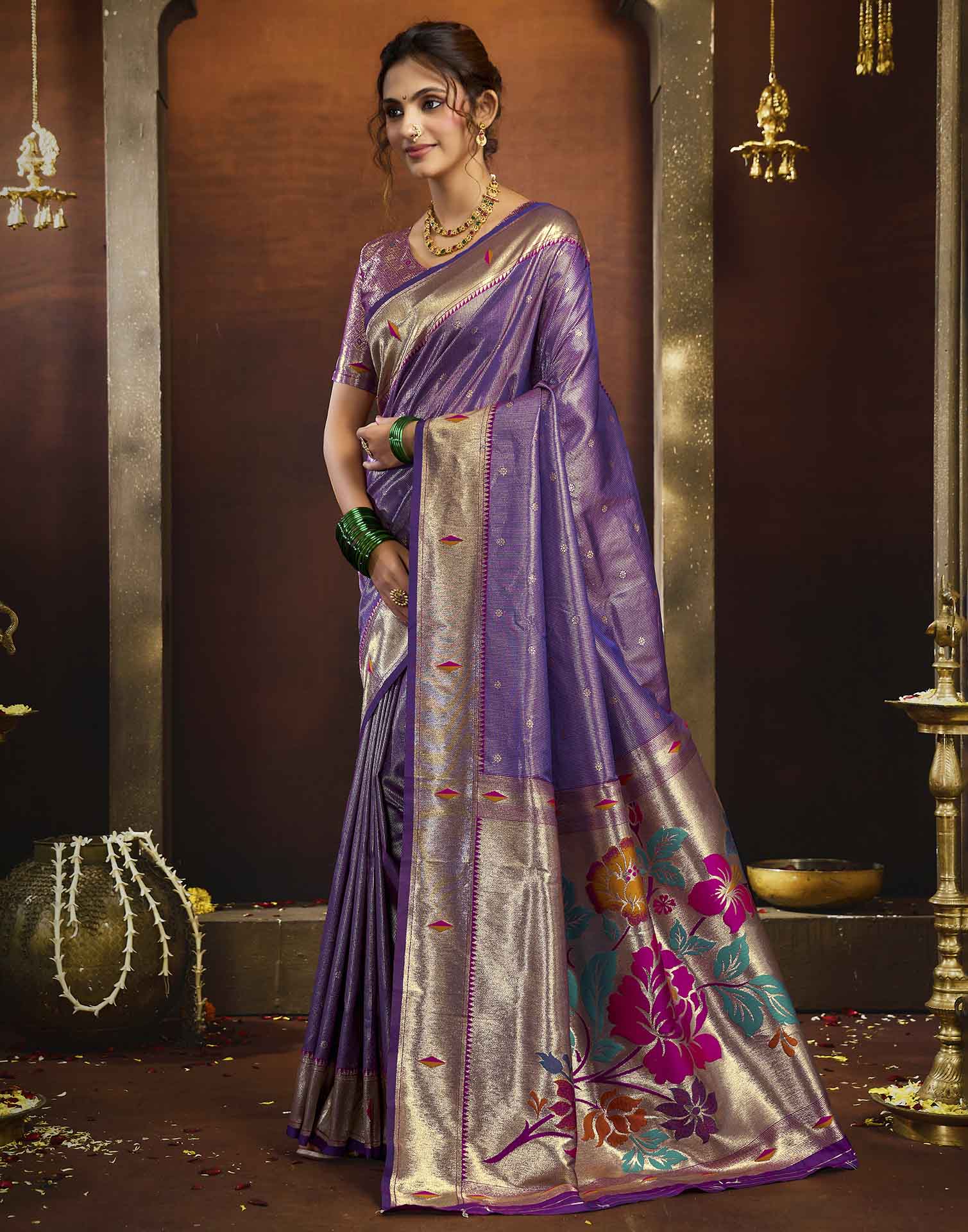 Lavender Silk Woven Paithani Saree