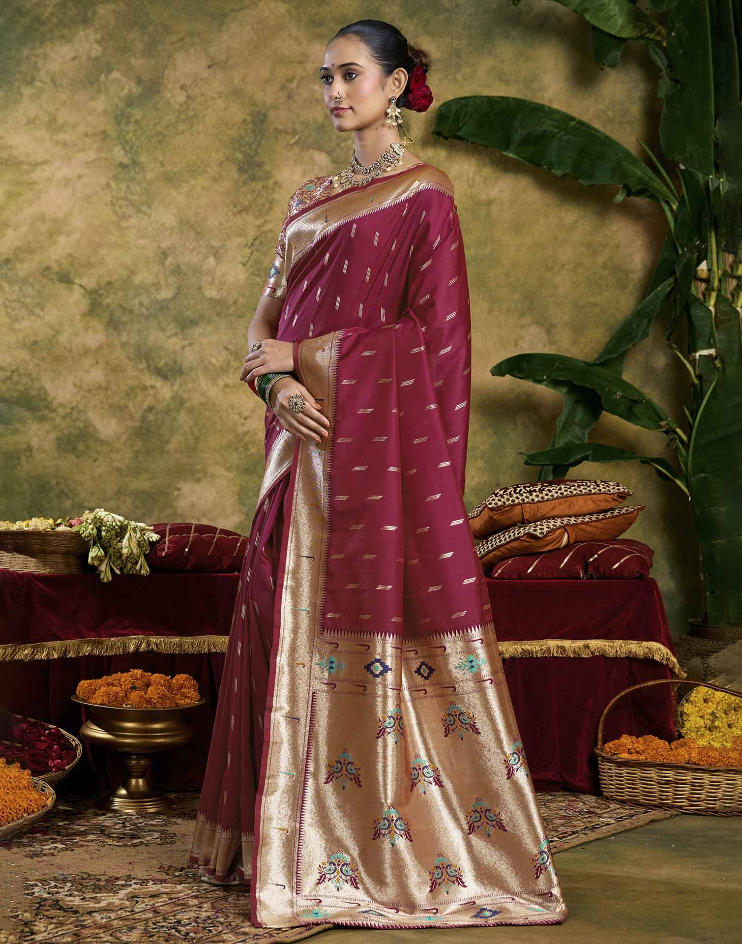 Maroon Silk Woven Paithani Saree