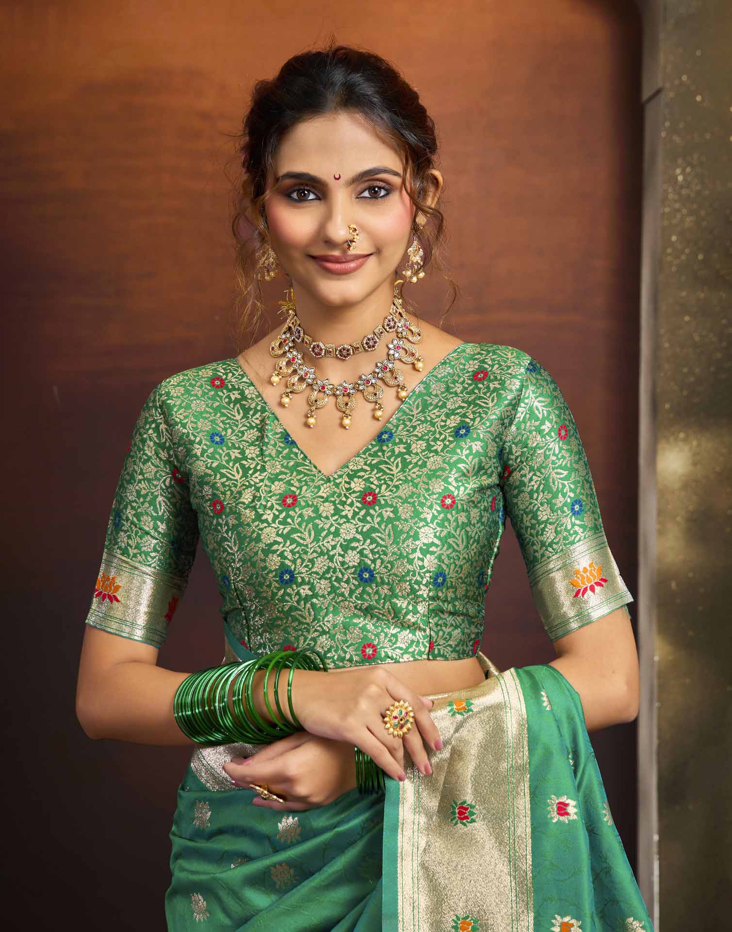 Bottle Green Silk Woven Paithani Saree