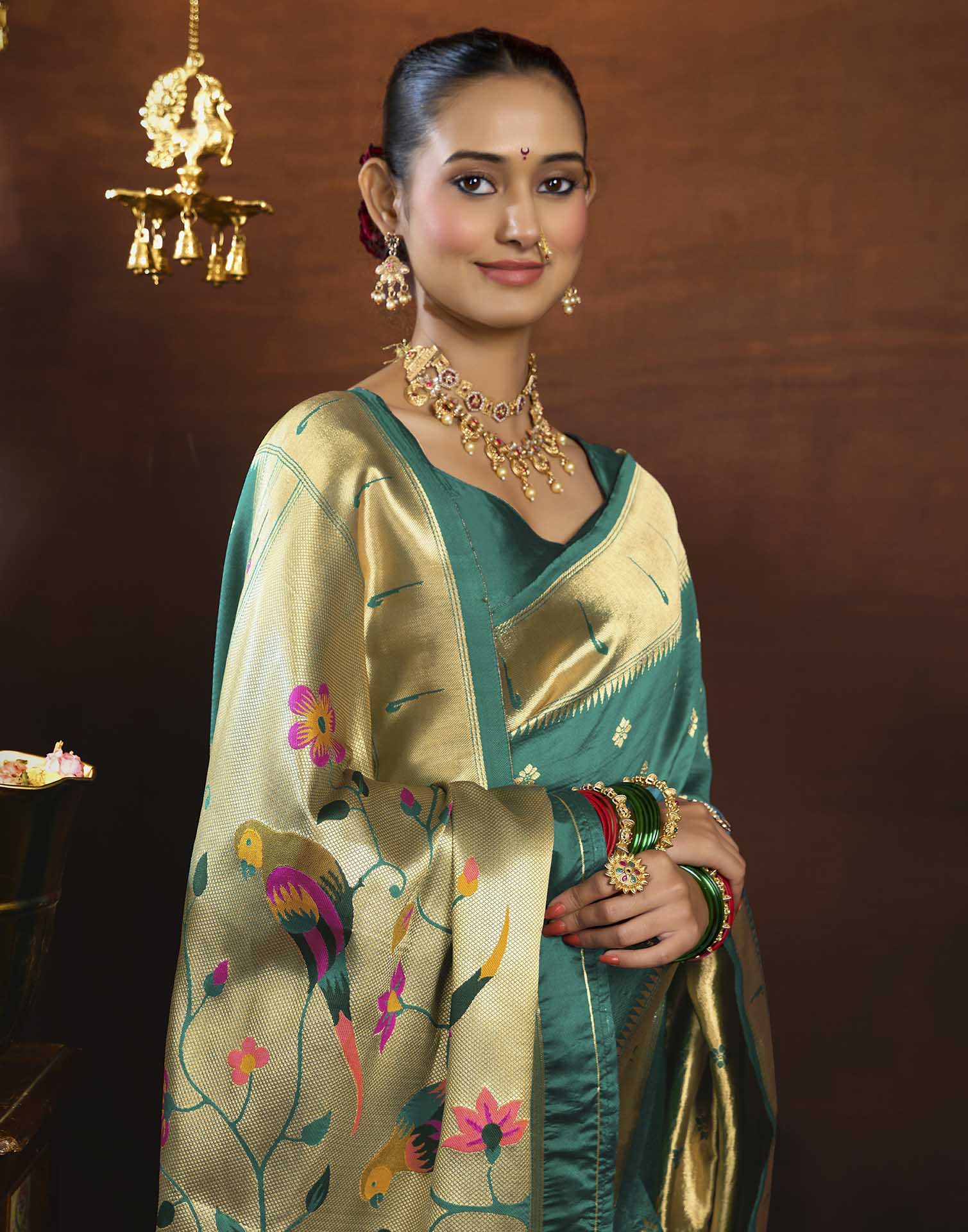 Turquoise Silk Woven Paithani Saree