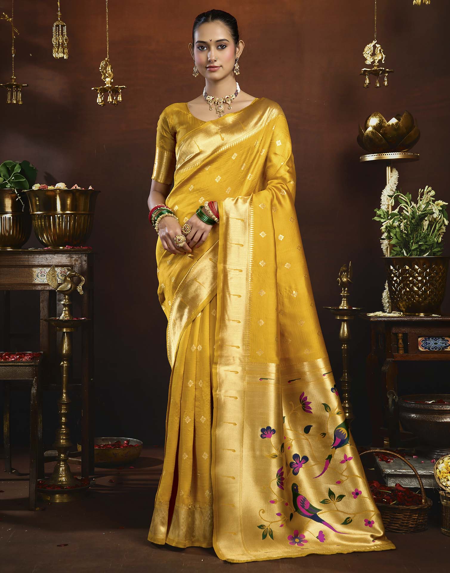Yellow Silk Woven Paithani Saree