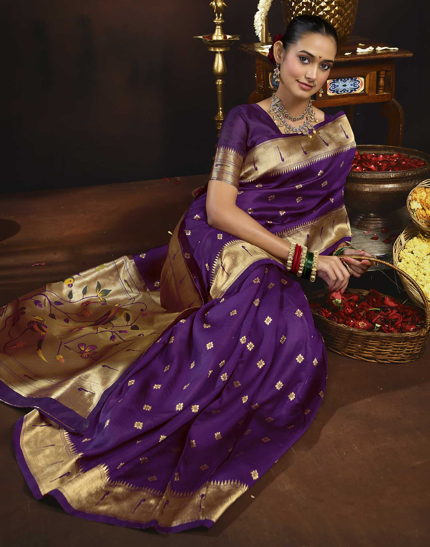 Purple Silk Woven Paithani Saree
