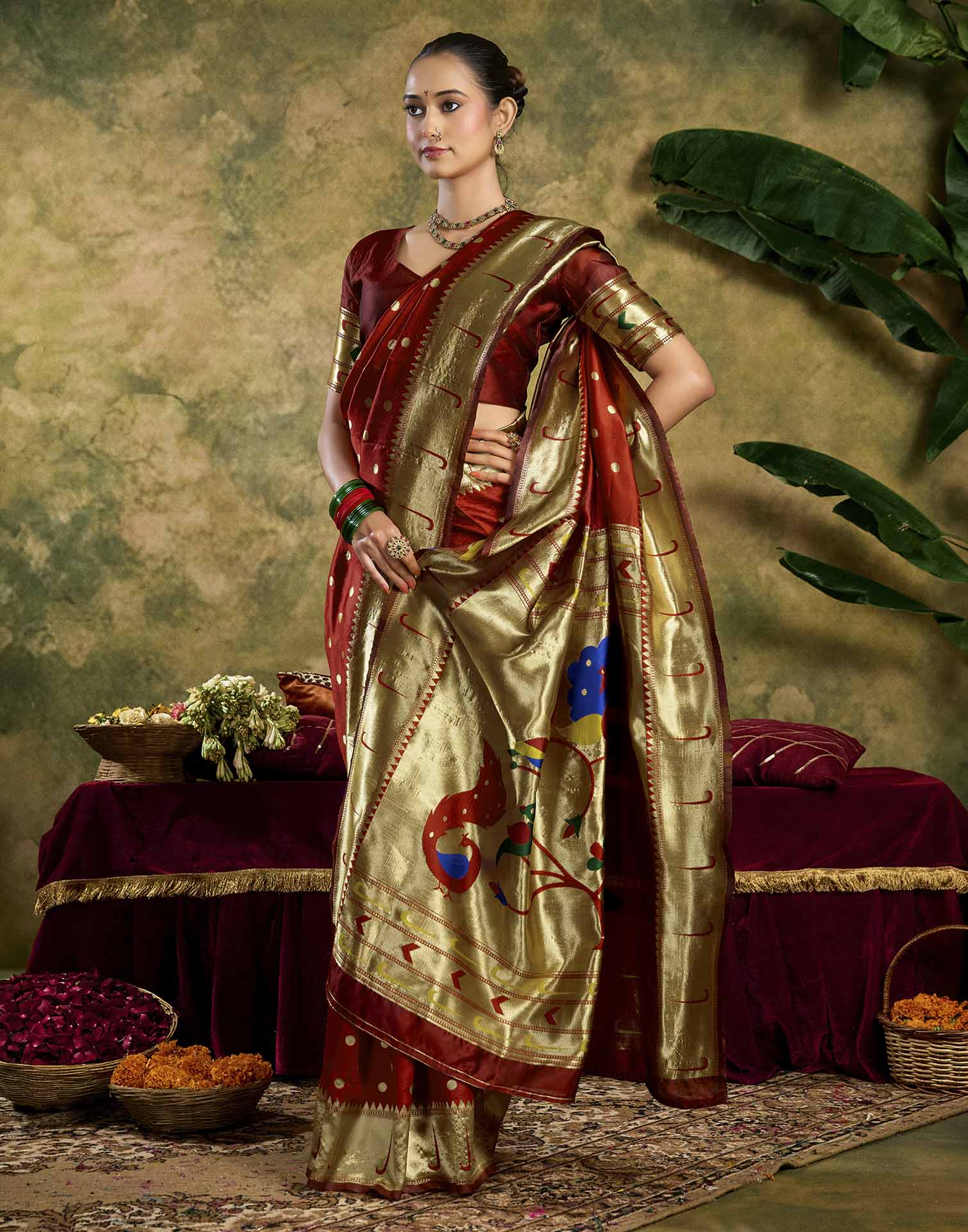 Maroon Silk Woven Paithani Saree