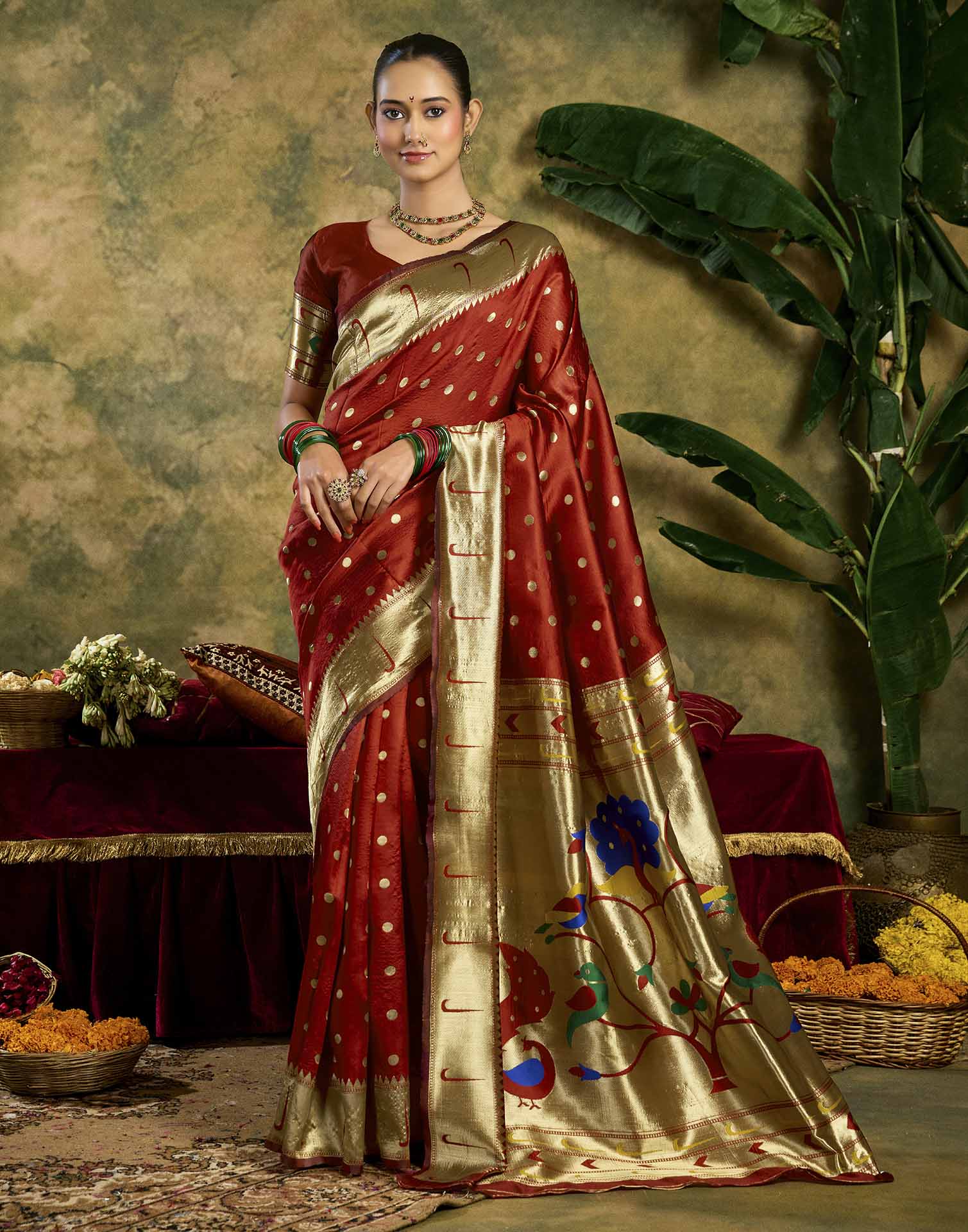 Maroon Silk Woven Paithani Saree