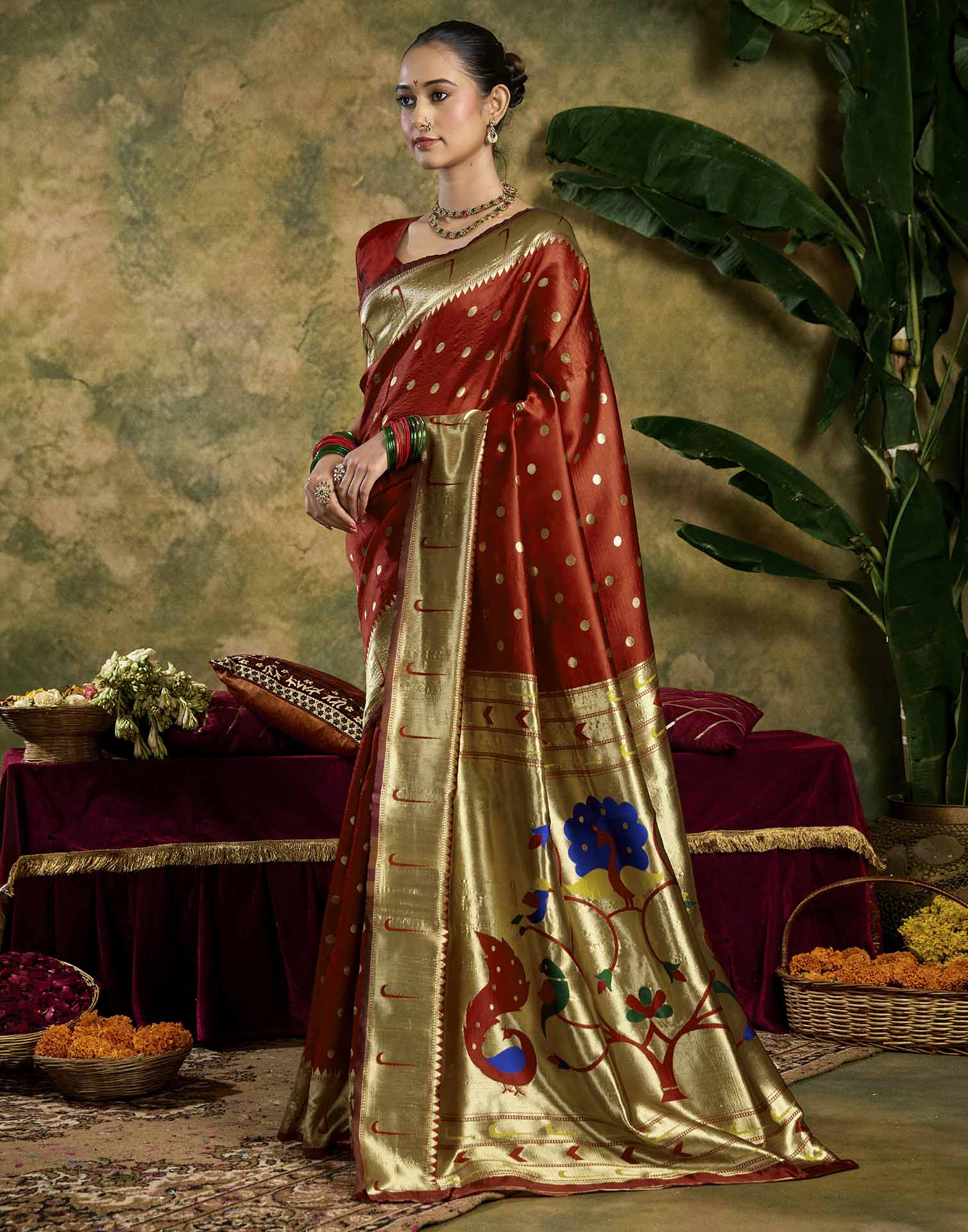 Maroon Silk Woven Paithani Saree
