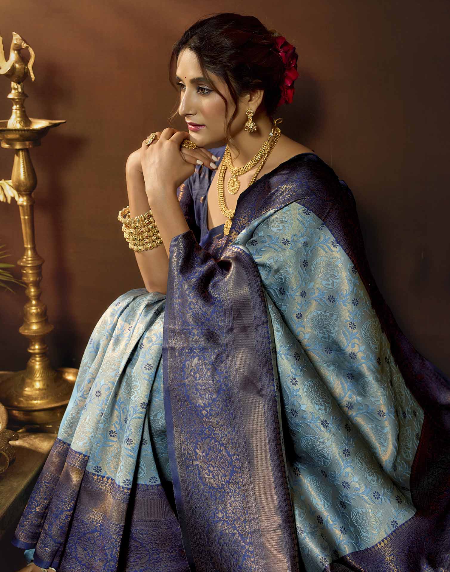 Blue Silk Woven Banarasi Saree