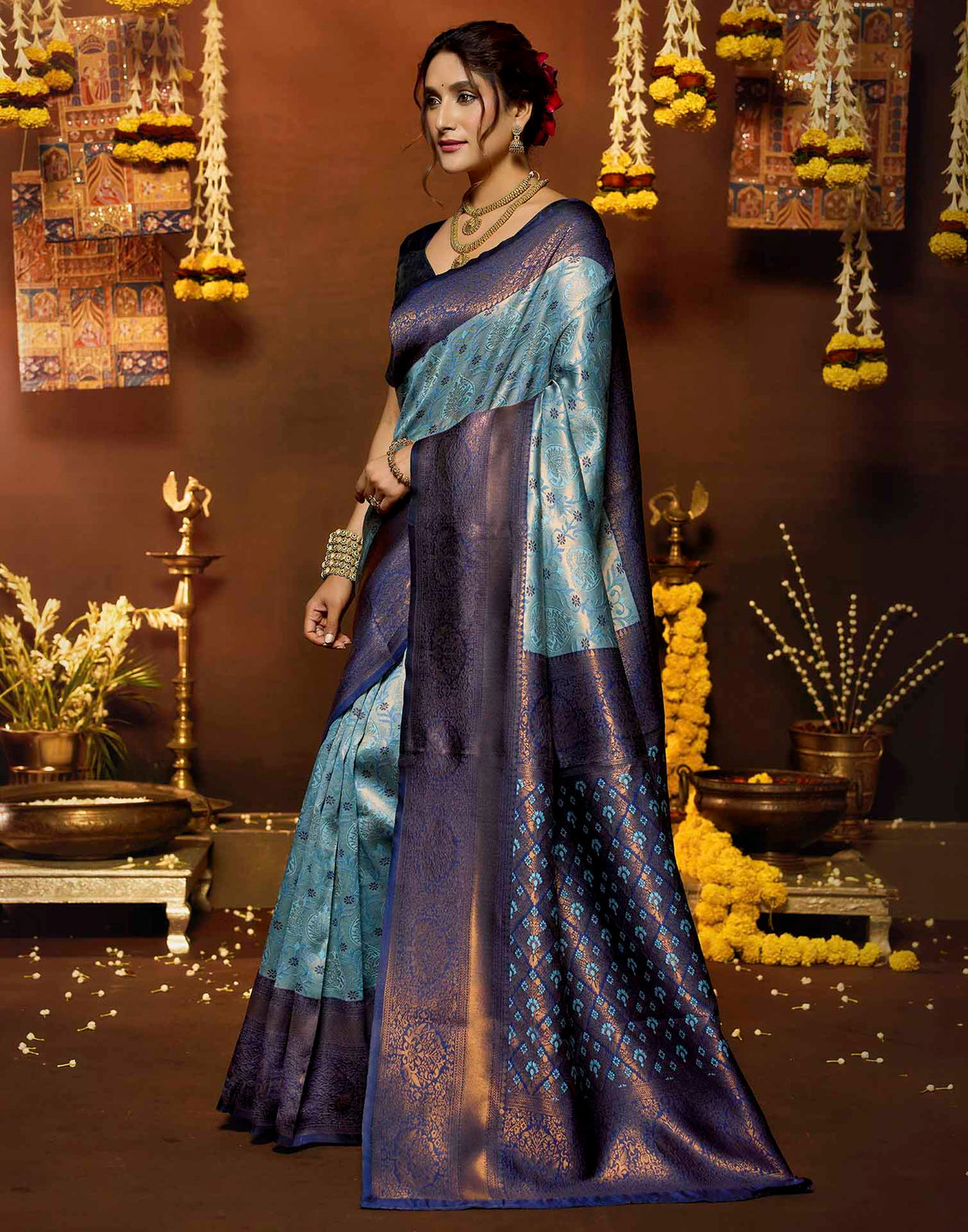 Blue Silk Woven Banarasi Saree