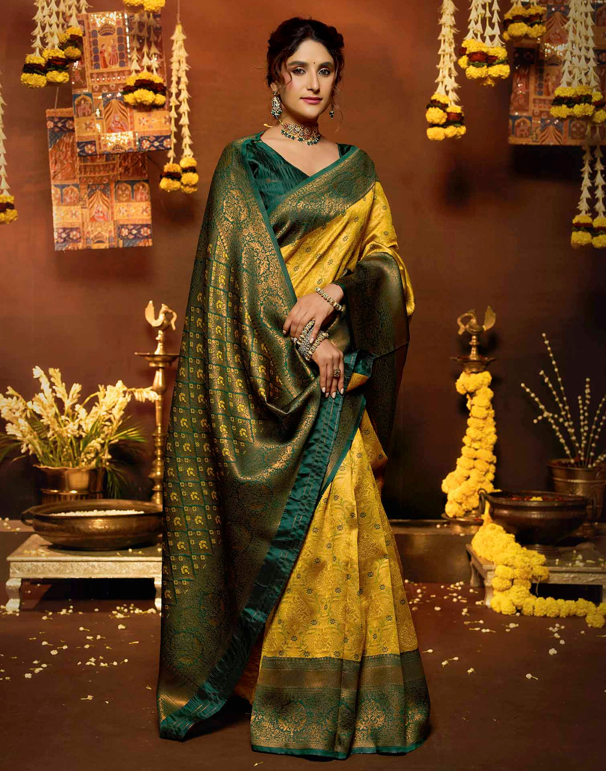 Turmeric Yellow Silk Woven Banarasi Saree