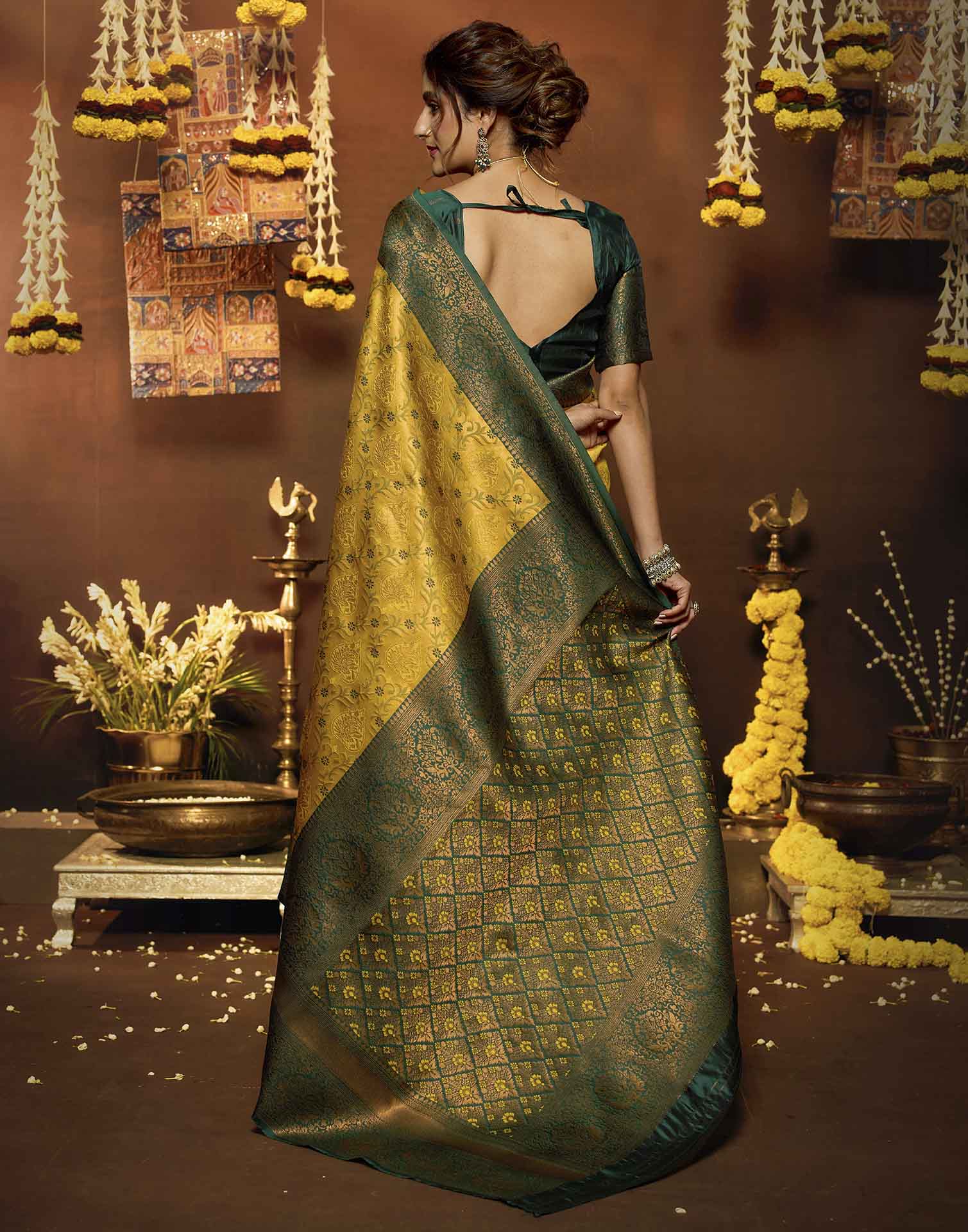Turmeric Yellow Silk Woven Banarasi Saree