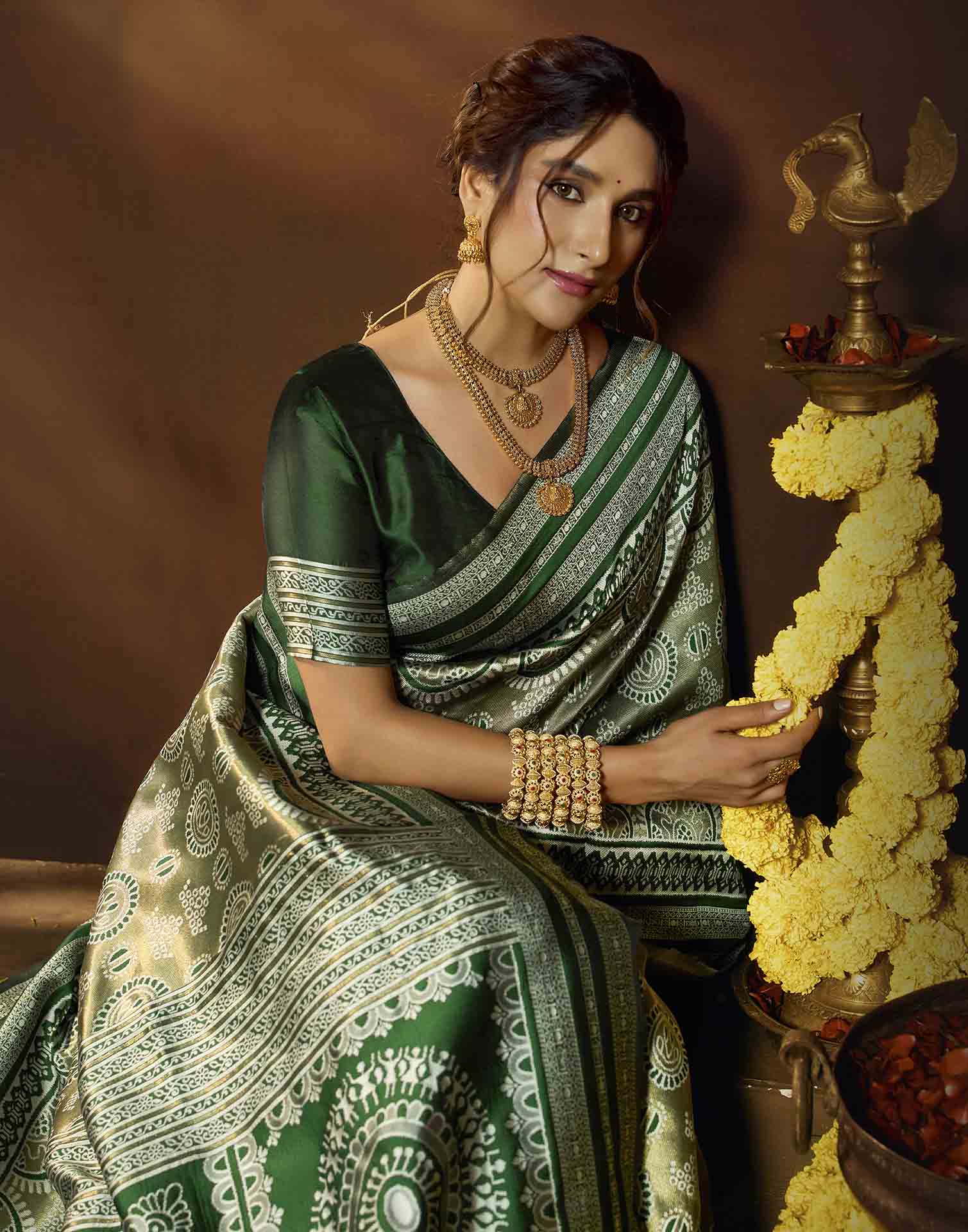 Green Silk Woven Woven Saree