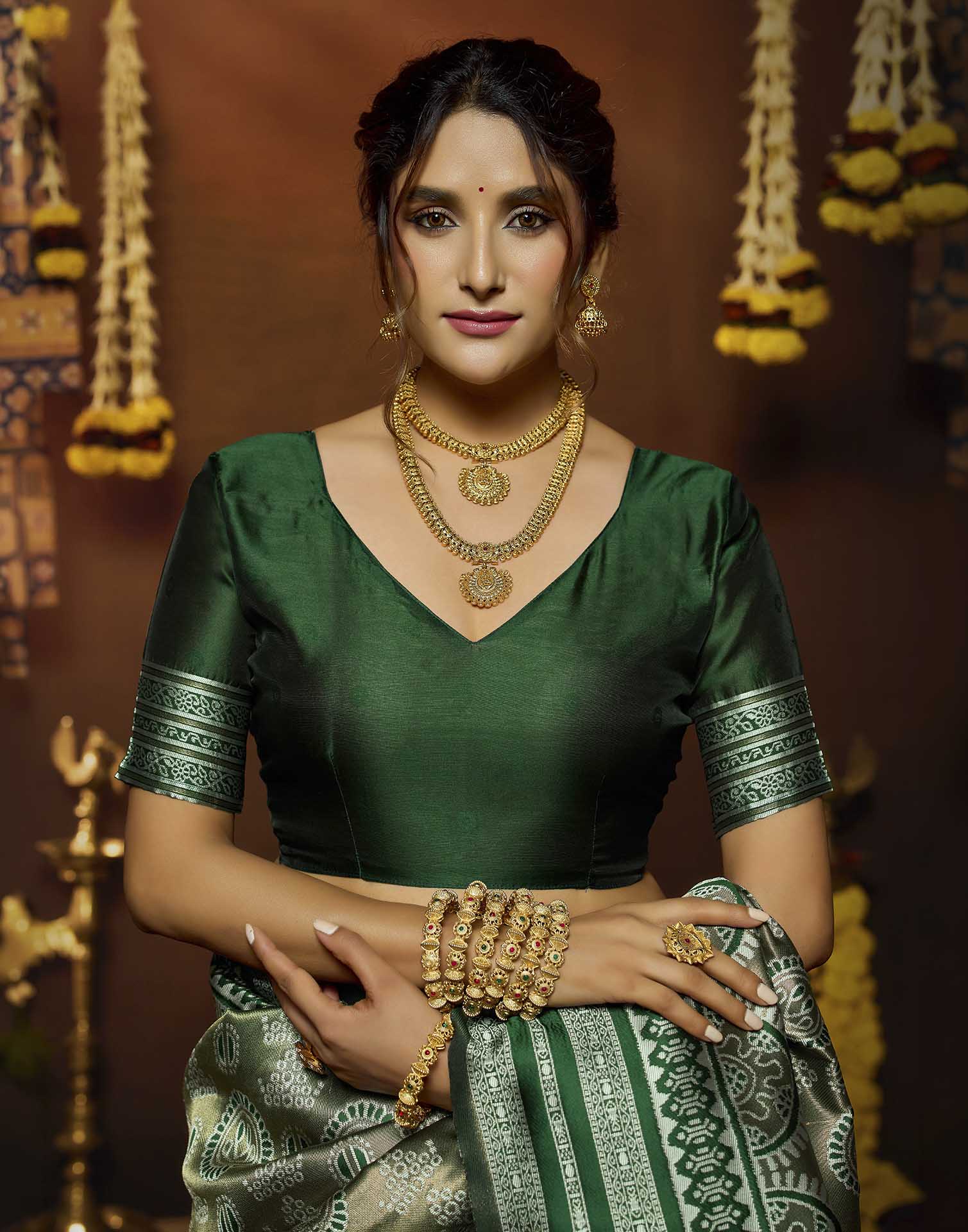 Green Silk Woven Woven Saree