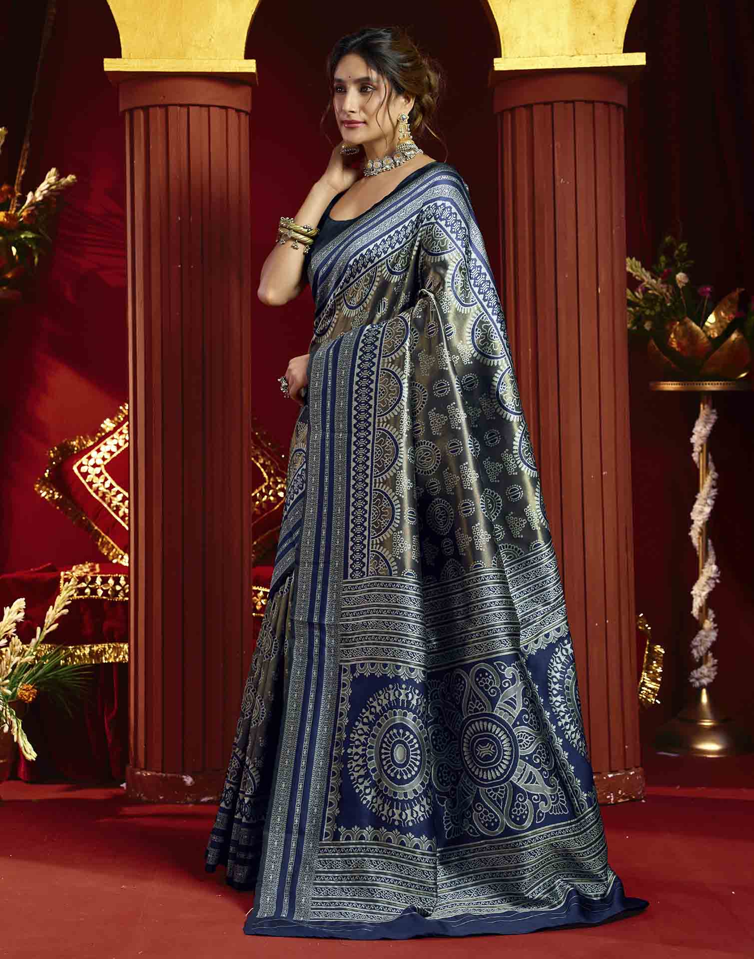 Blue Silk Woven Woven Saree