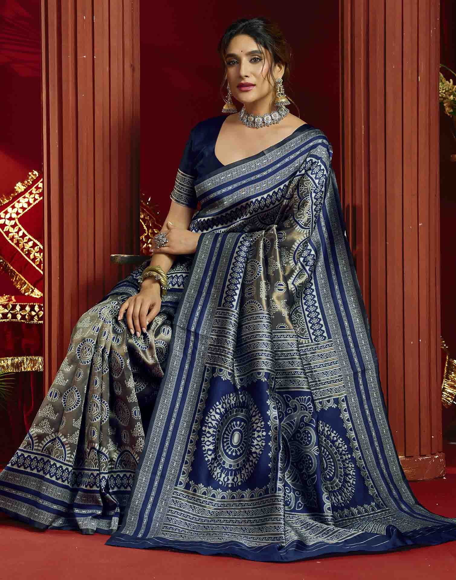 Blue Silk Woven Woven Saree