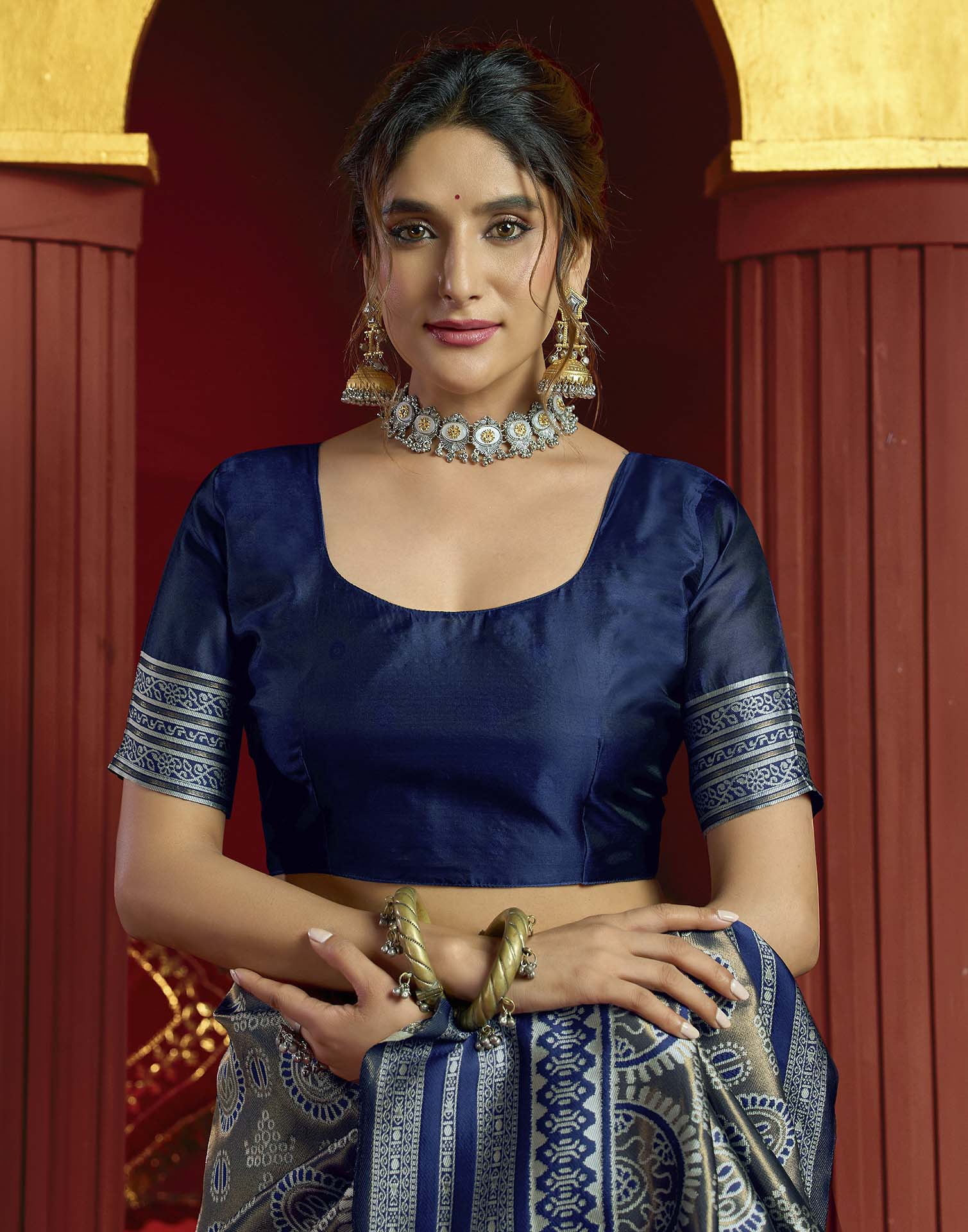 Blue Silk Woven Woven Saree