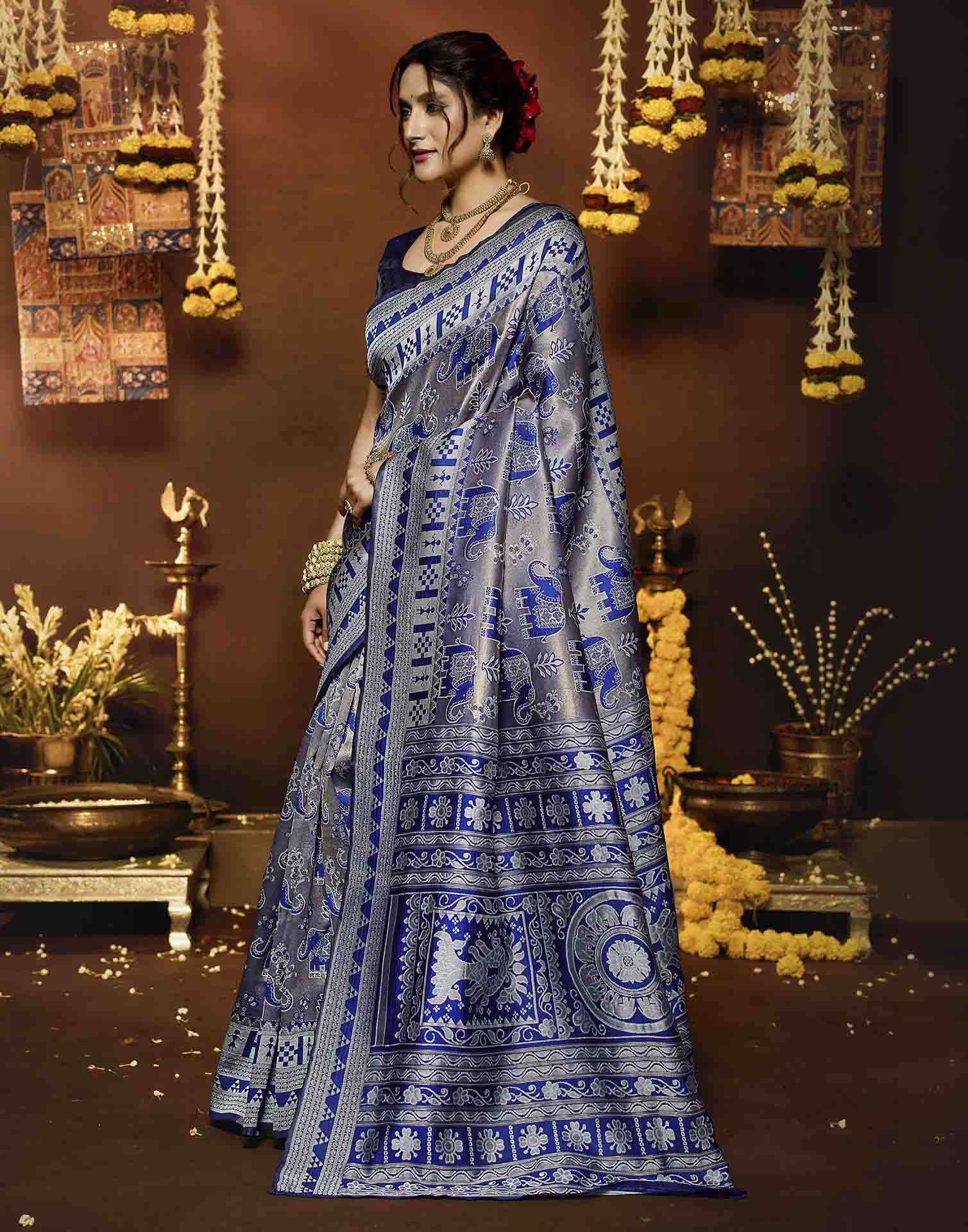 Blue Silk Woven Baluchari Saree