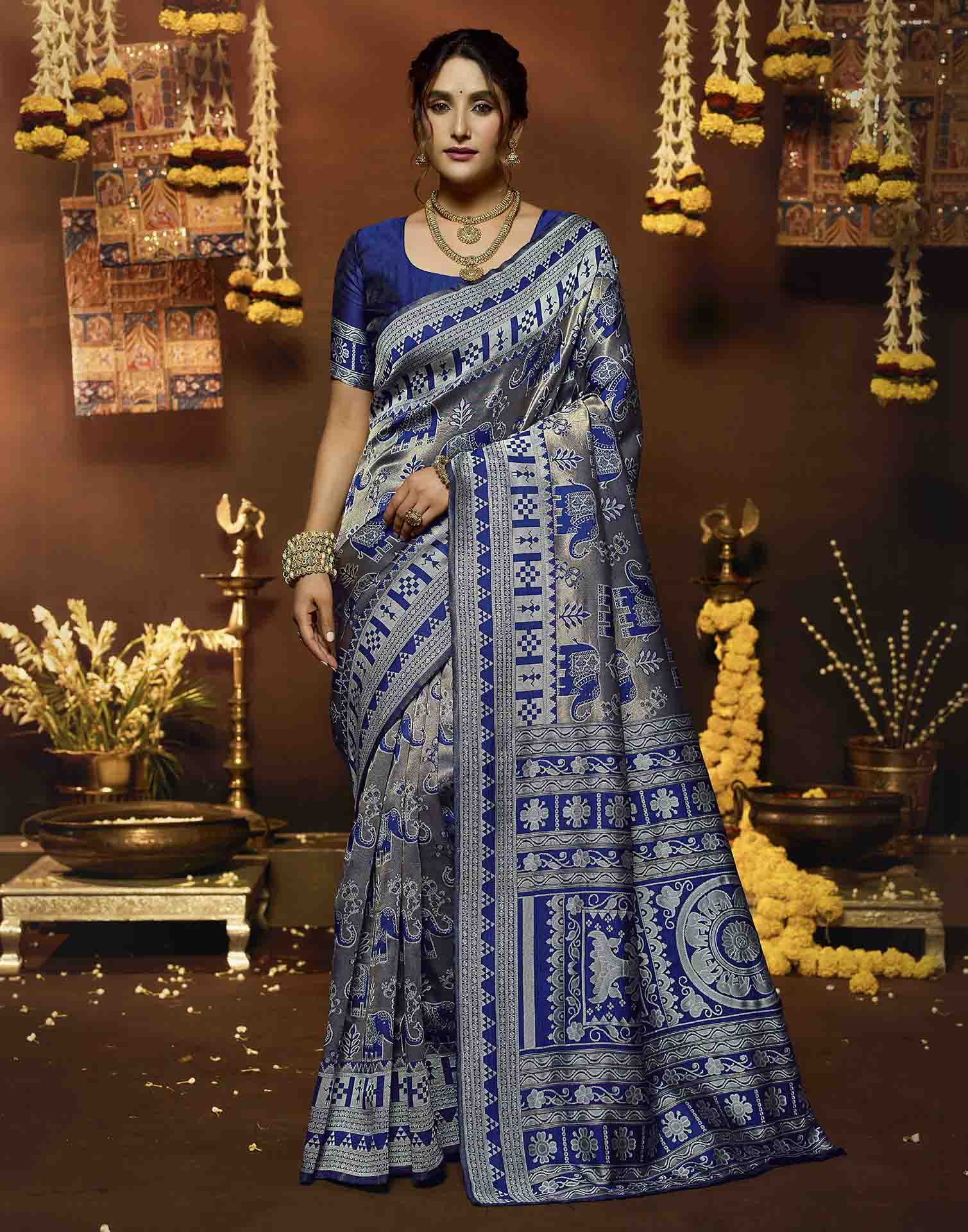 Blue Silk Woven Baluchari Saree