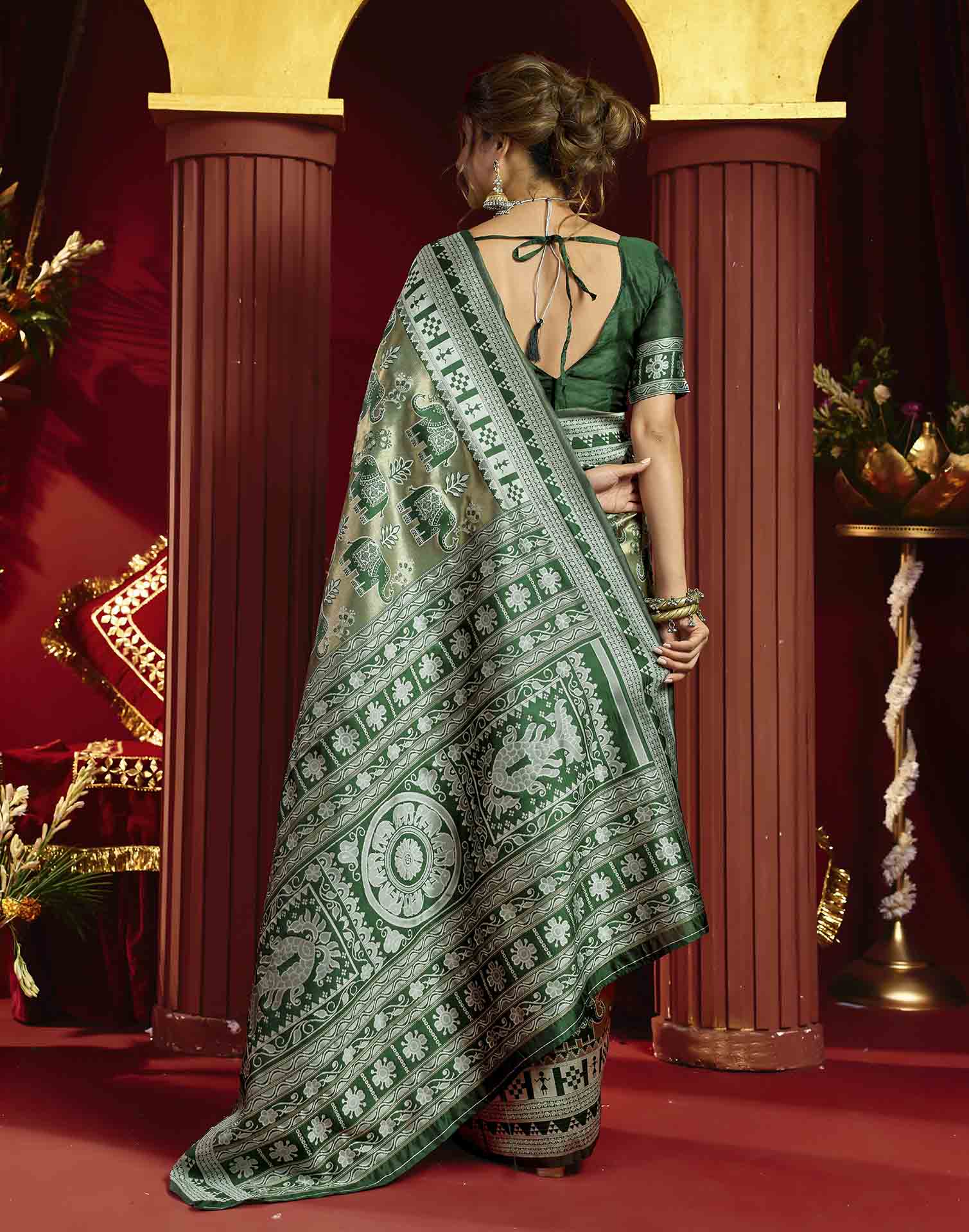 Green Silk Woven Baluchari Saree