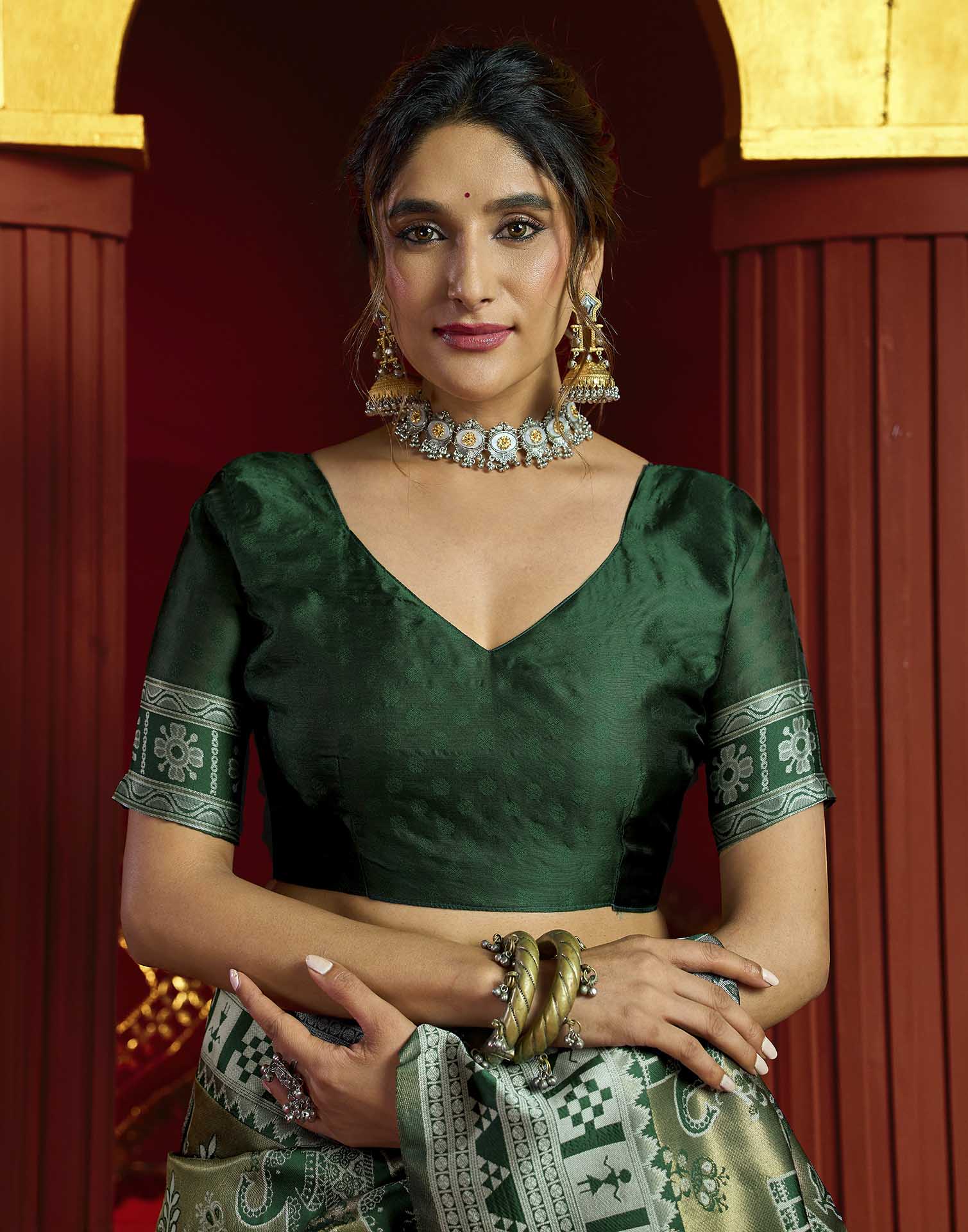 Green Silk Woven Baluchari Saree