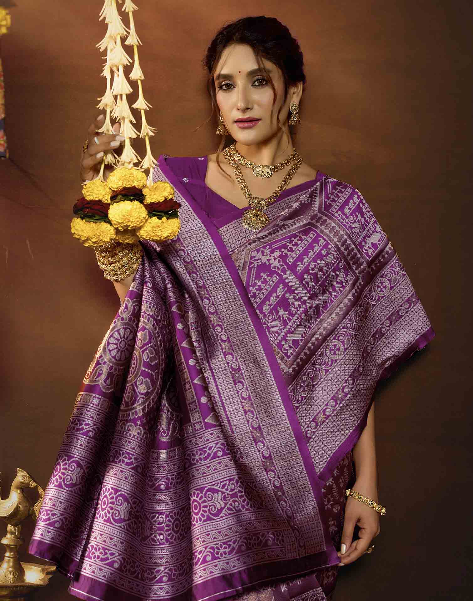 Pink Silk Woven Warli Motif Saree
