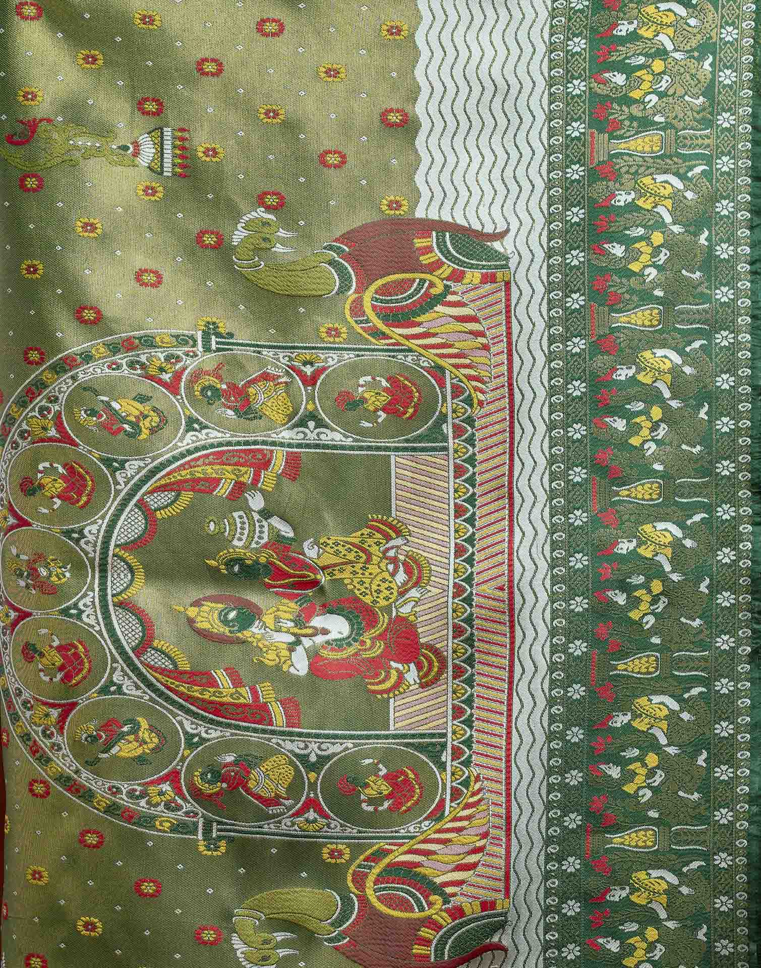 Green Silk Woven Kalamkari Saree