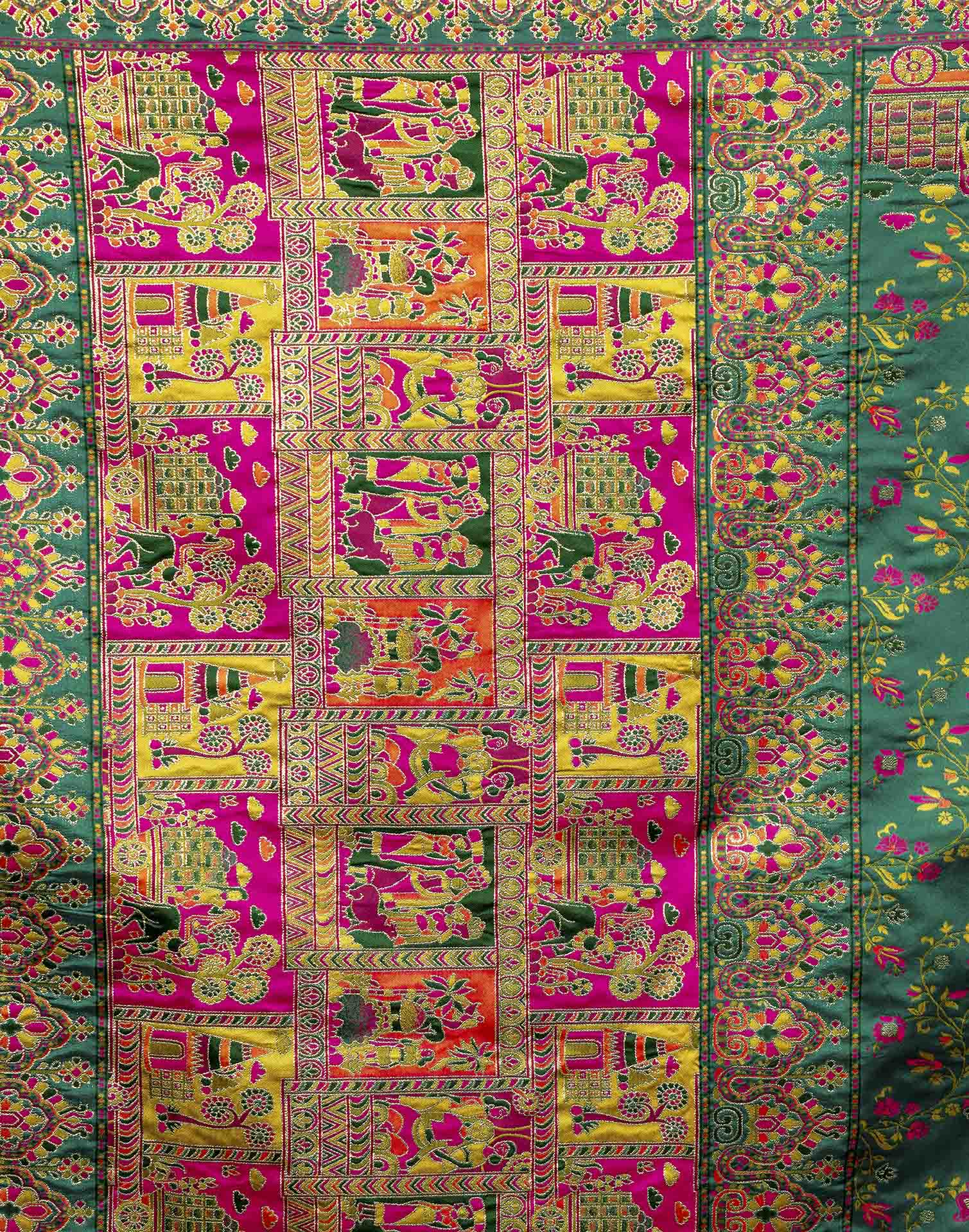 Teal Blue Silk Woven Banarasi Saree