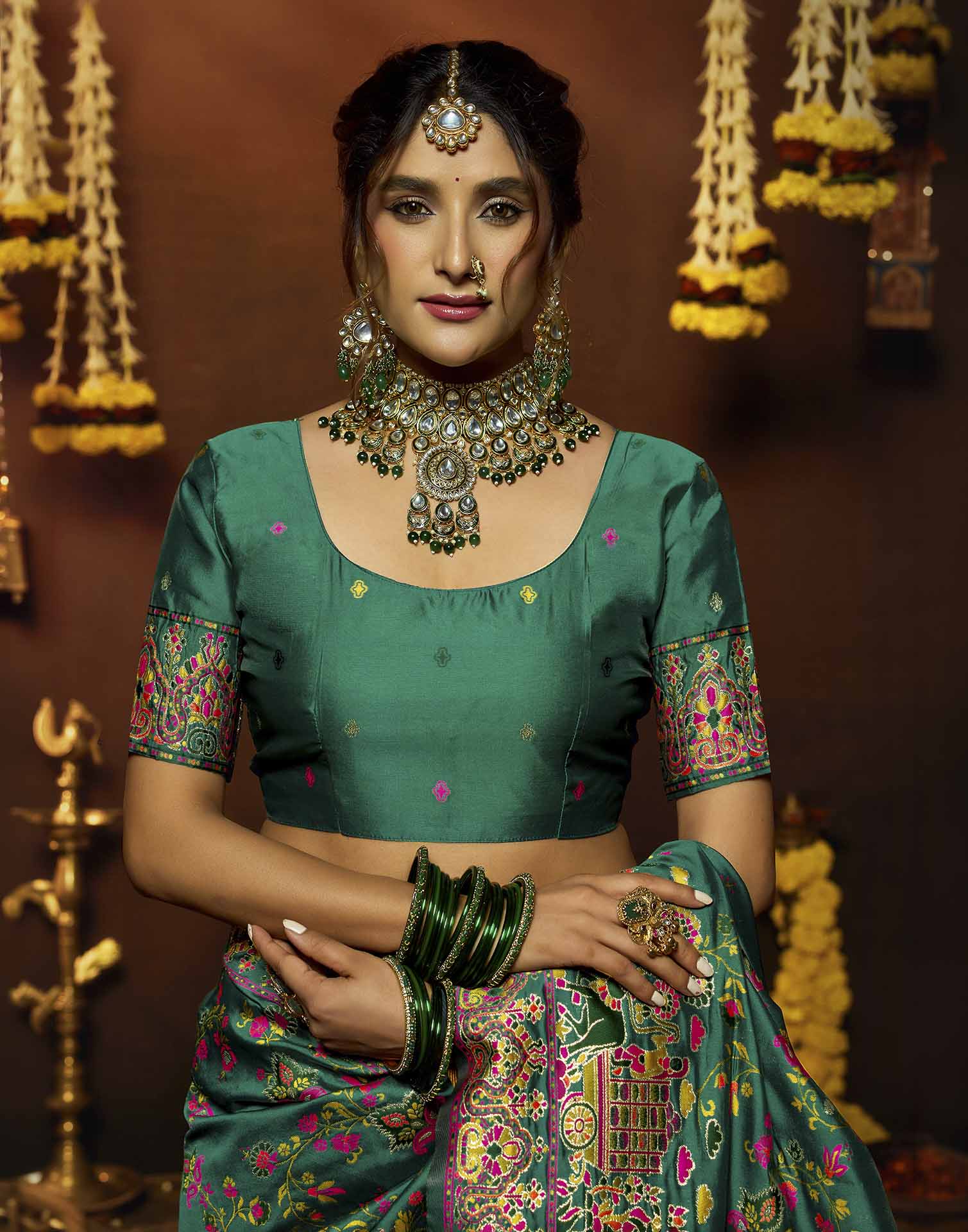 Teal Blue Silk Woven Banarasi Saree