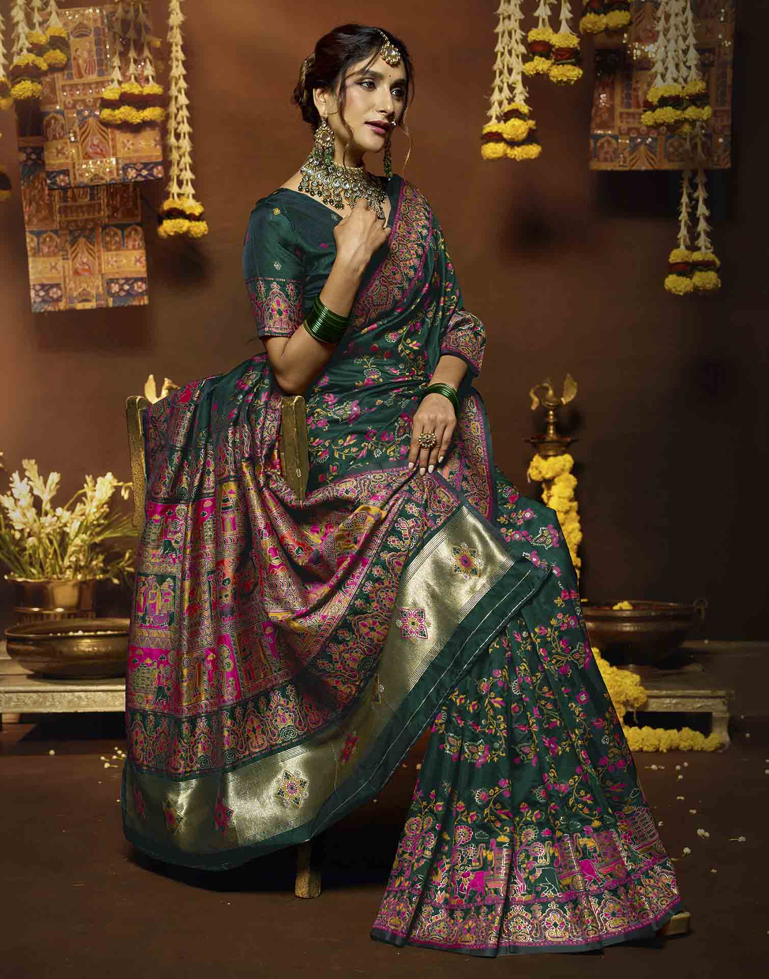 Dark Green Silk Woven Banarasi Saree