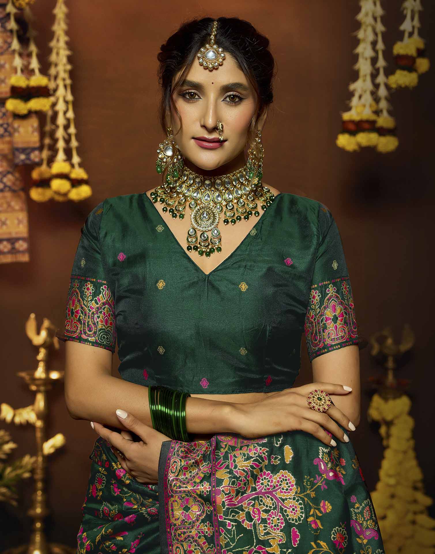 Dark Green Silk Woven Banarasi Saree