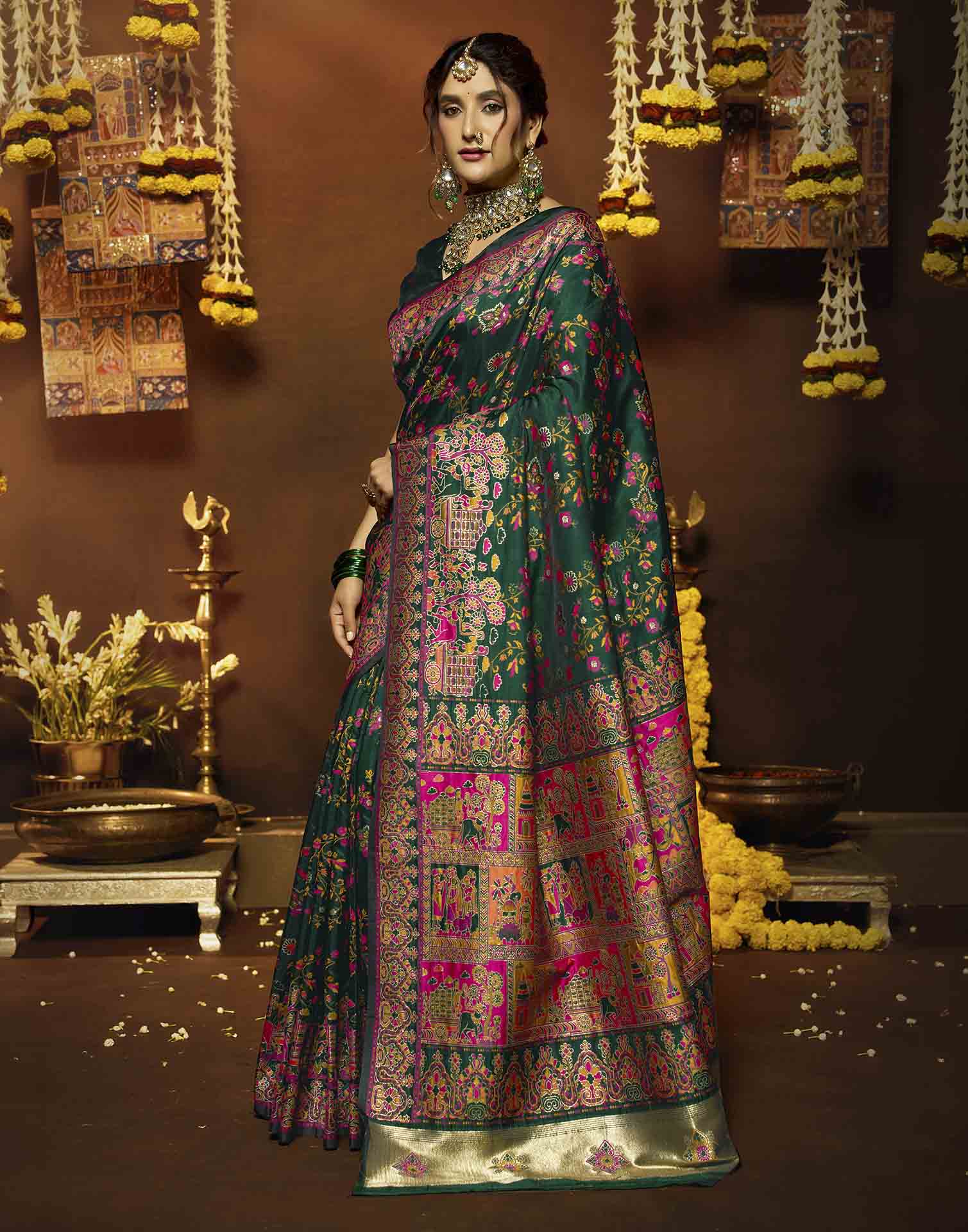 Dark Green Silk Woven Banarasi Saree