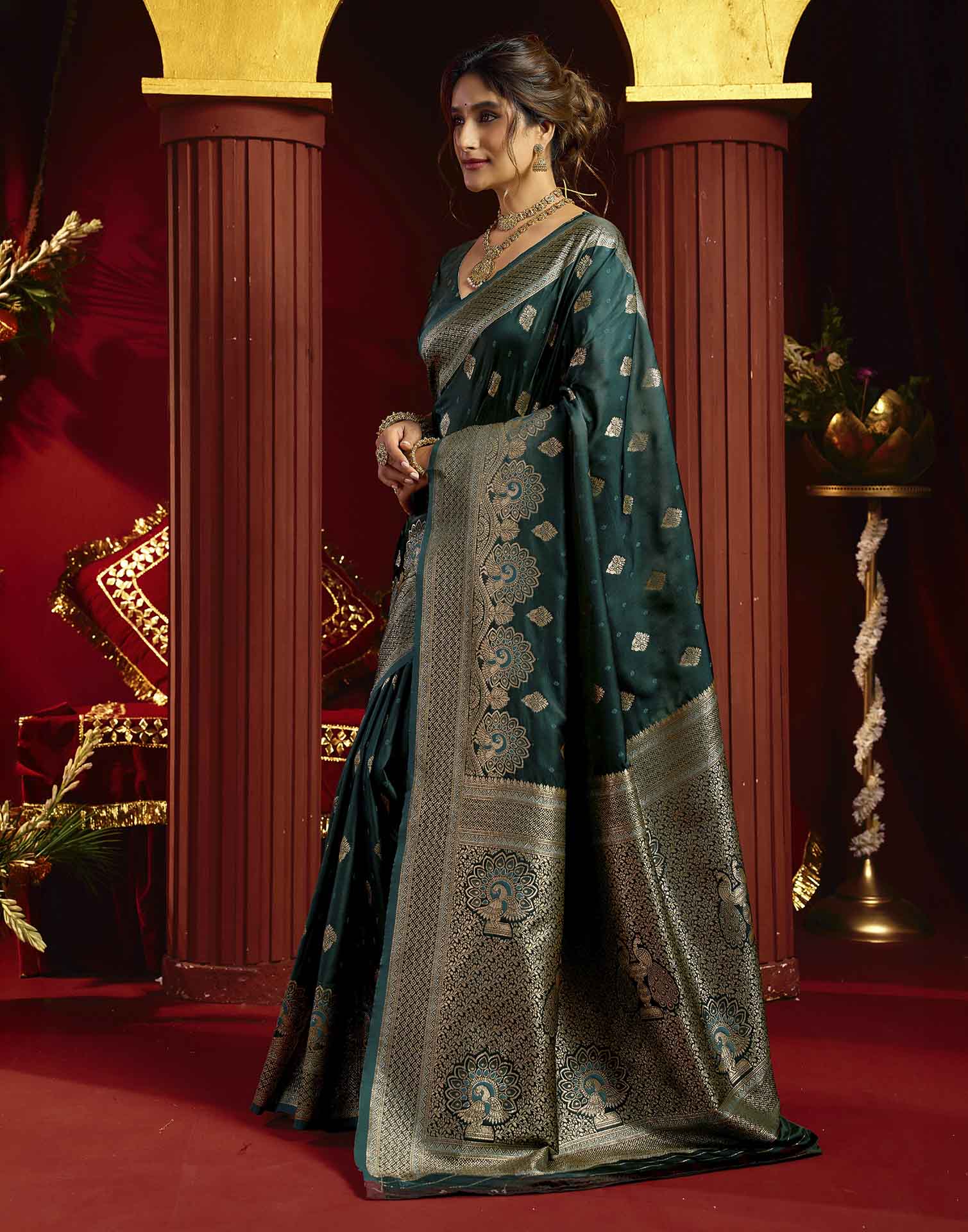 Teal Blue Silk Woven Banarasi Saree
