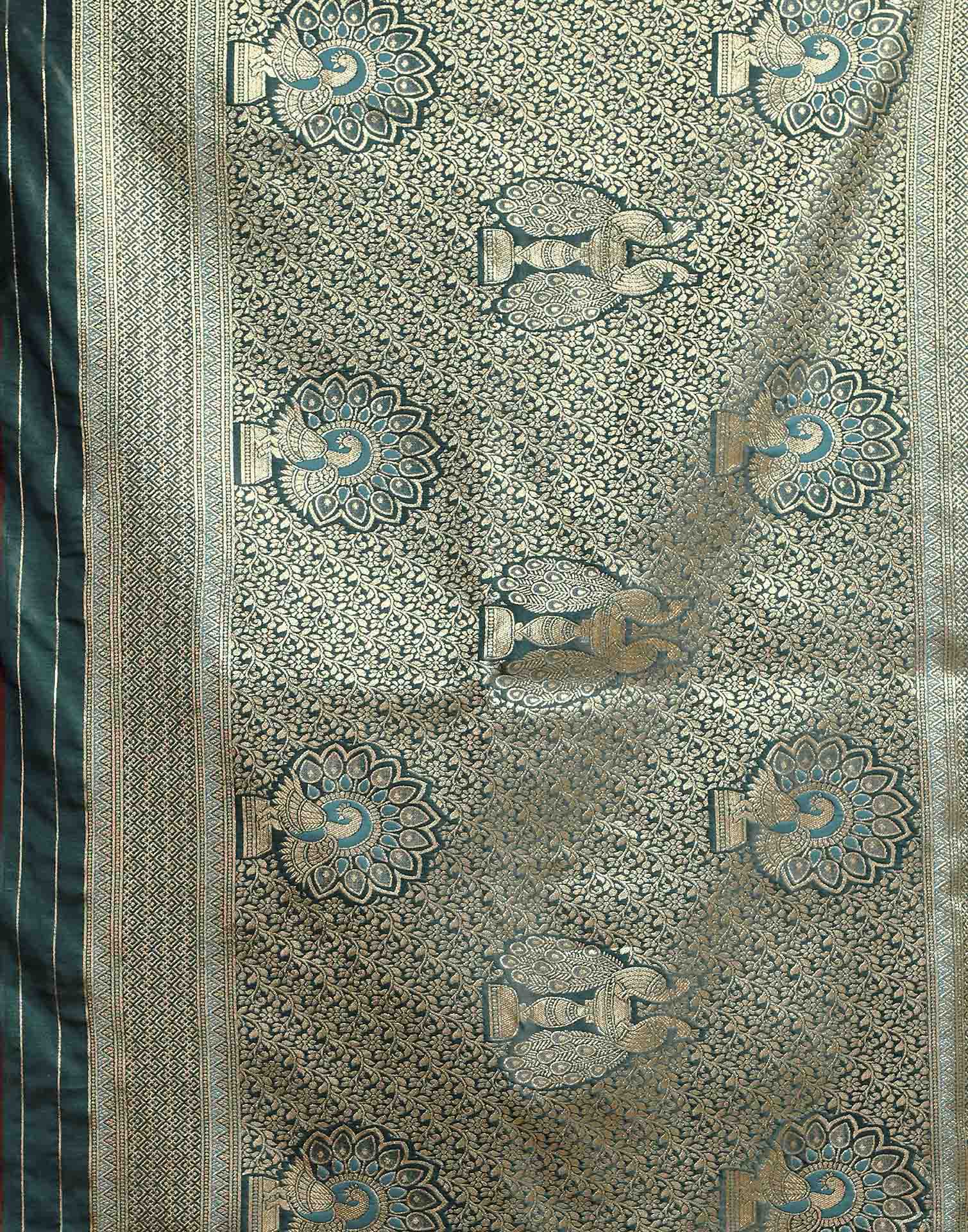 Teal Blue Silk Woven Banarasi Saree