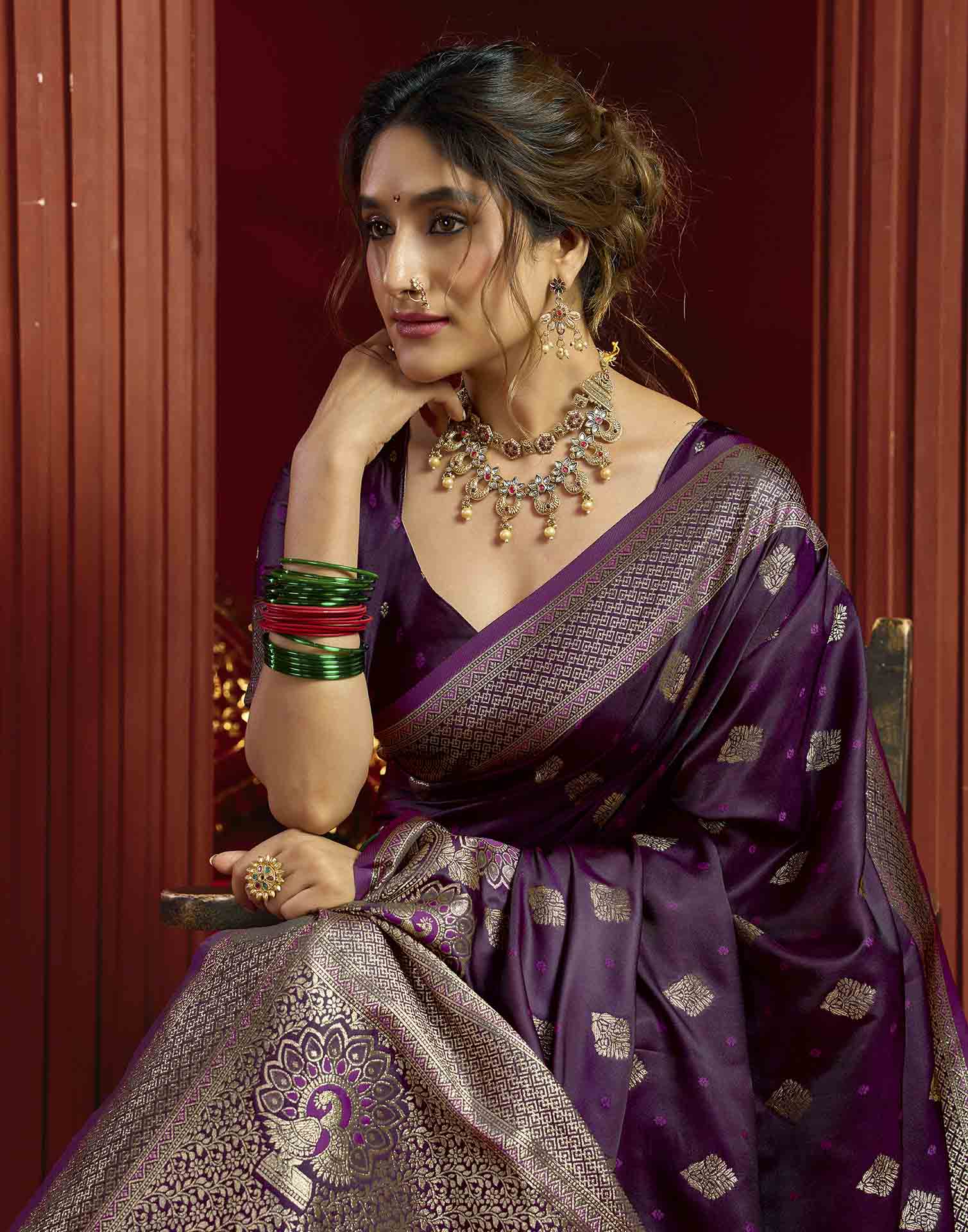 Purple Silk Woven Banarasi Saree