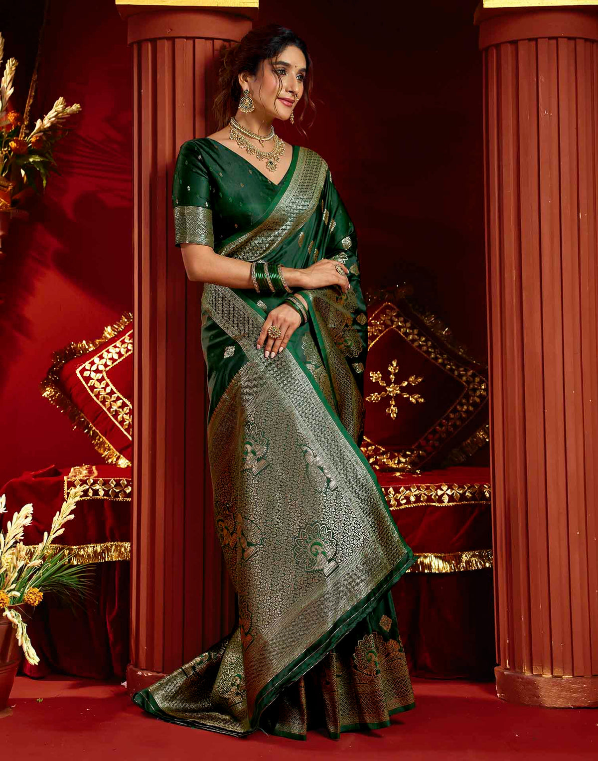 Dark Green Silk Woven Banarasi Saree