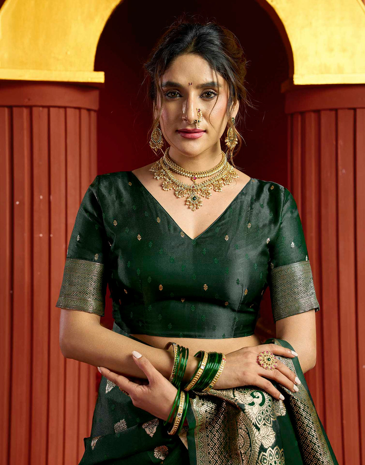 Dark Green Silk Woven Banarasi Saree