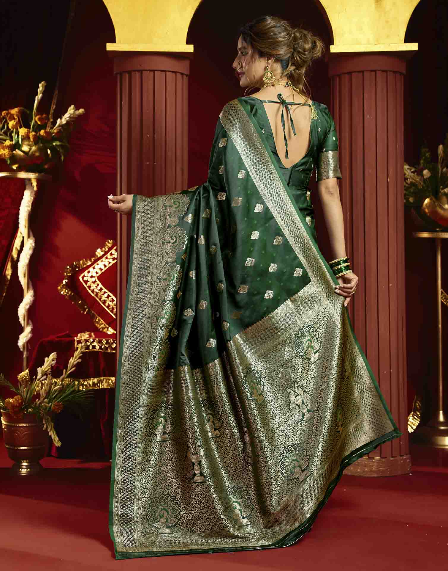 Dark Green Silk Woven Banarasi Saree