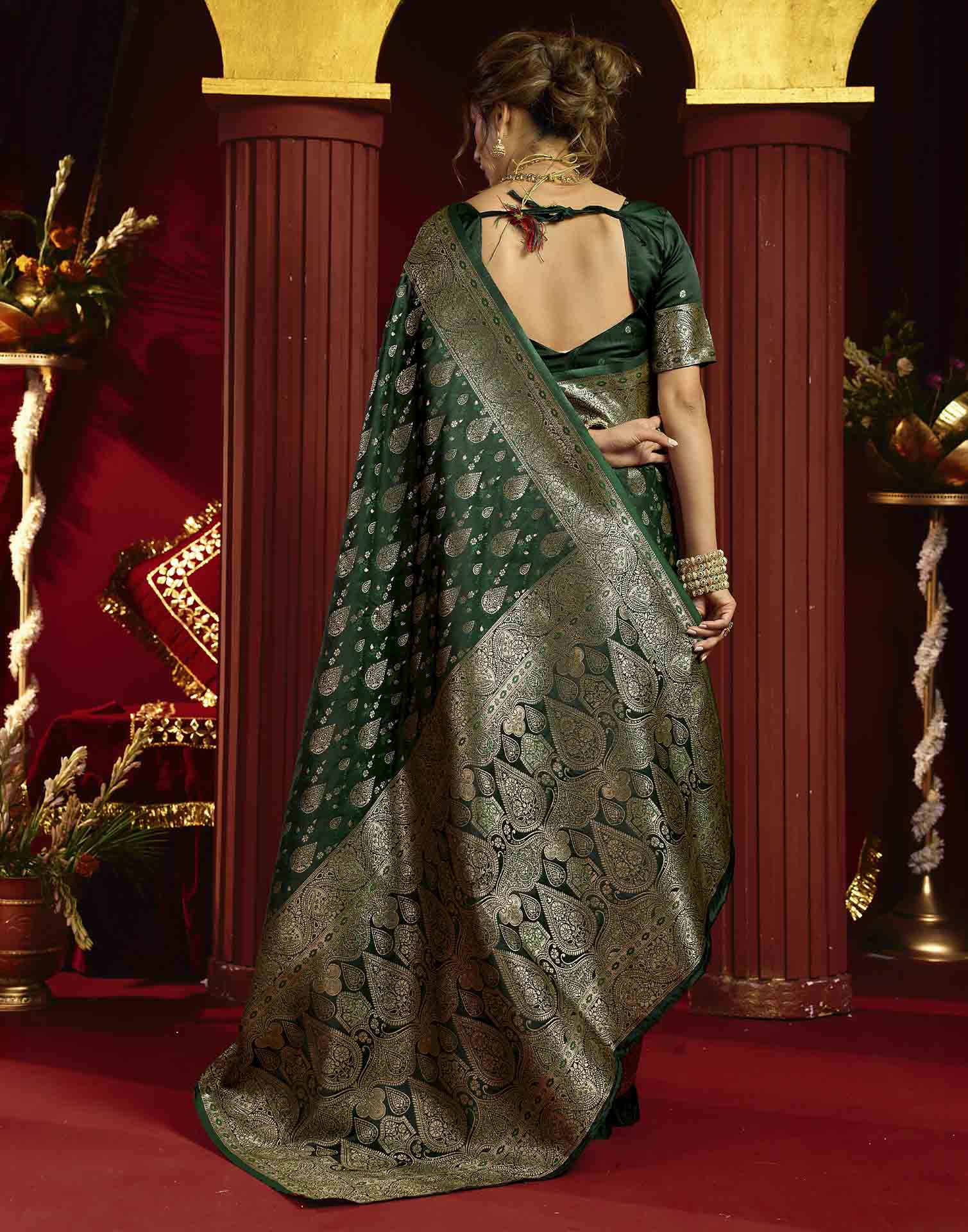 Dark Green Silk Woven Banarasi Saree
