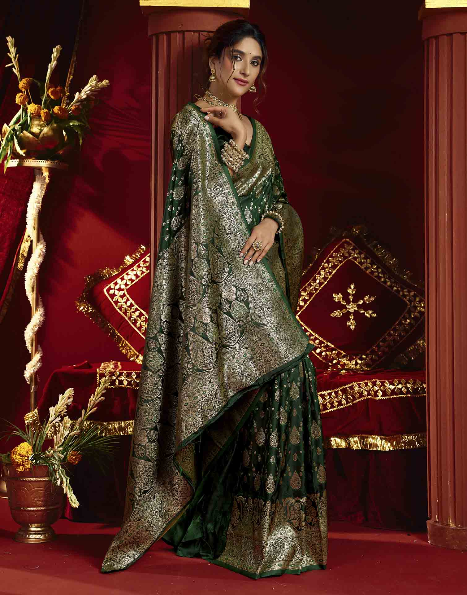 Dark Green Silk Woven Banarasi Saree