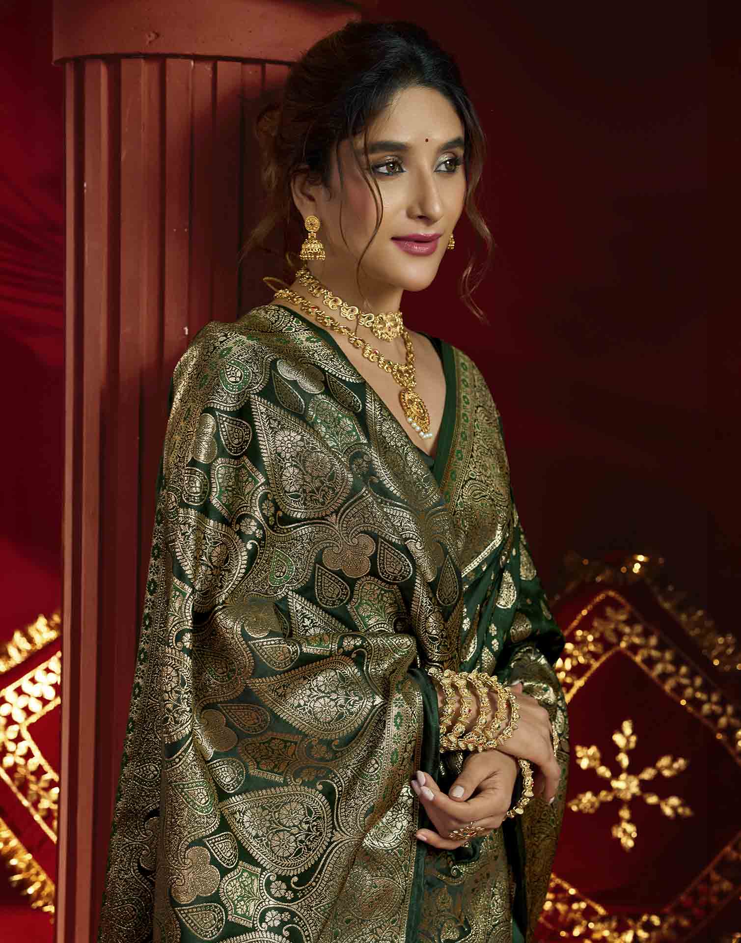 Dark Green Silk Woven Banarasi Saree