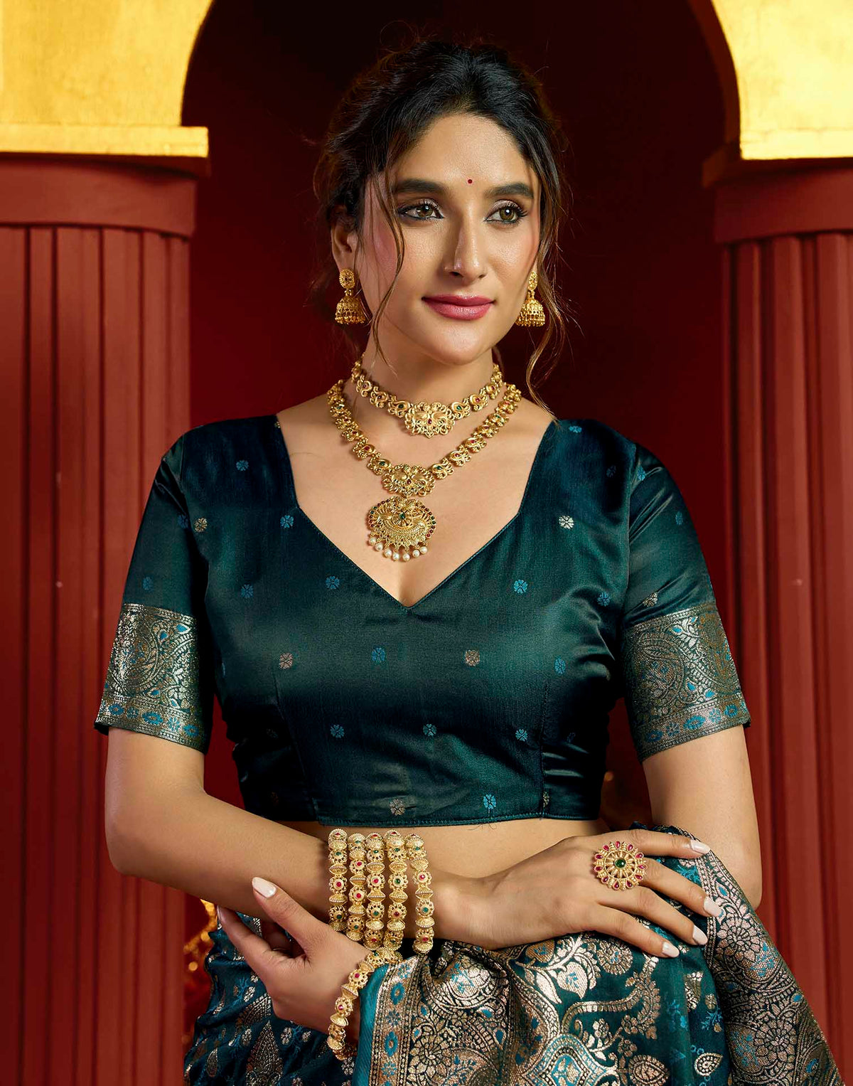 Teal Blue Silk Woven Banarasi Saree