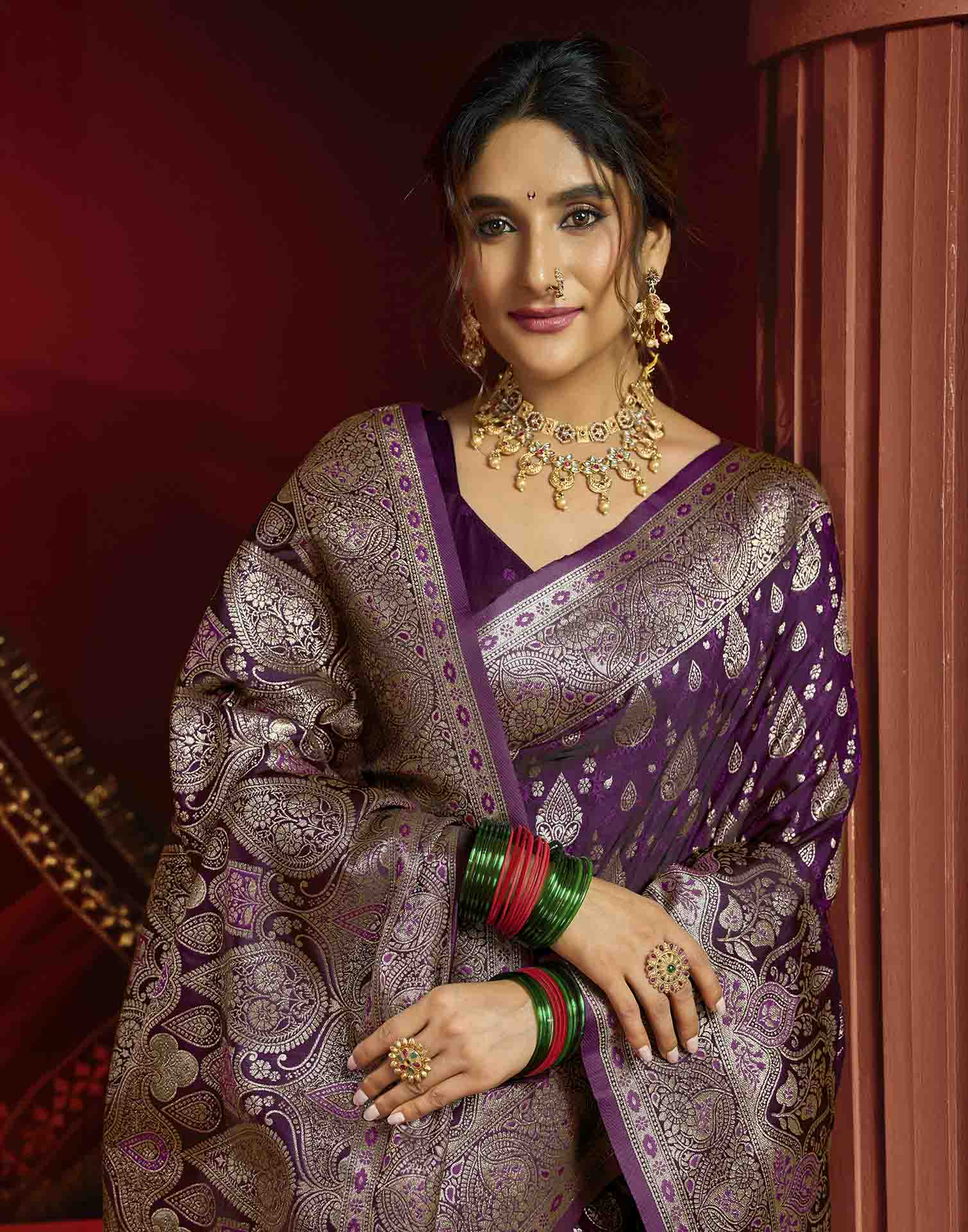 Purple Silk Woven Banarasi Saree