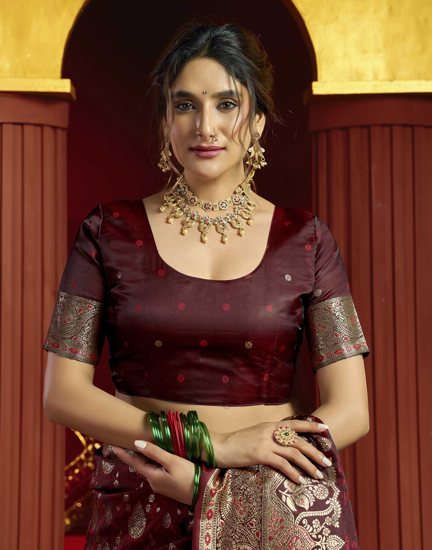 Maroon Silk Woven Banarasi Saree