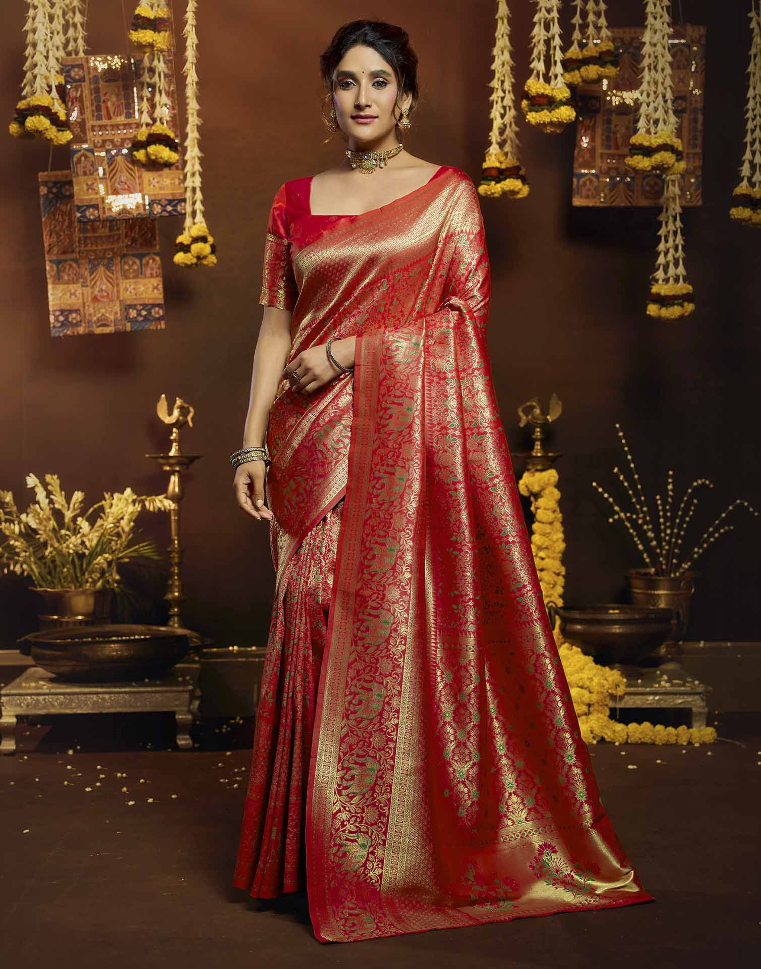 Pink Silk Woven Banarasi Saree