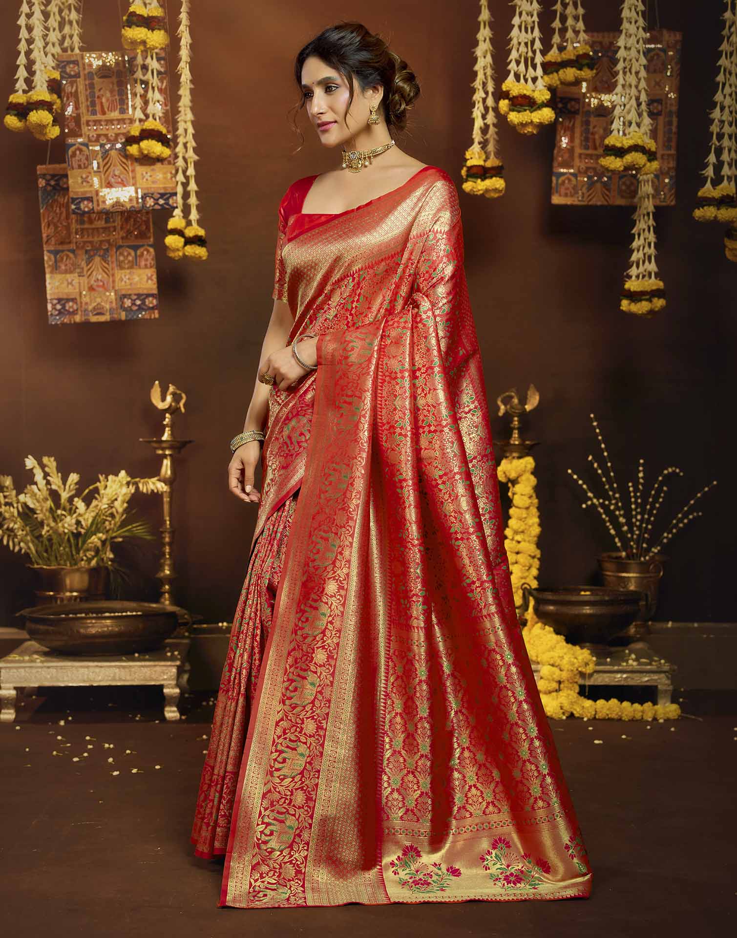 Pink Silk Woven Banarasi Saree