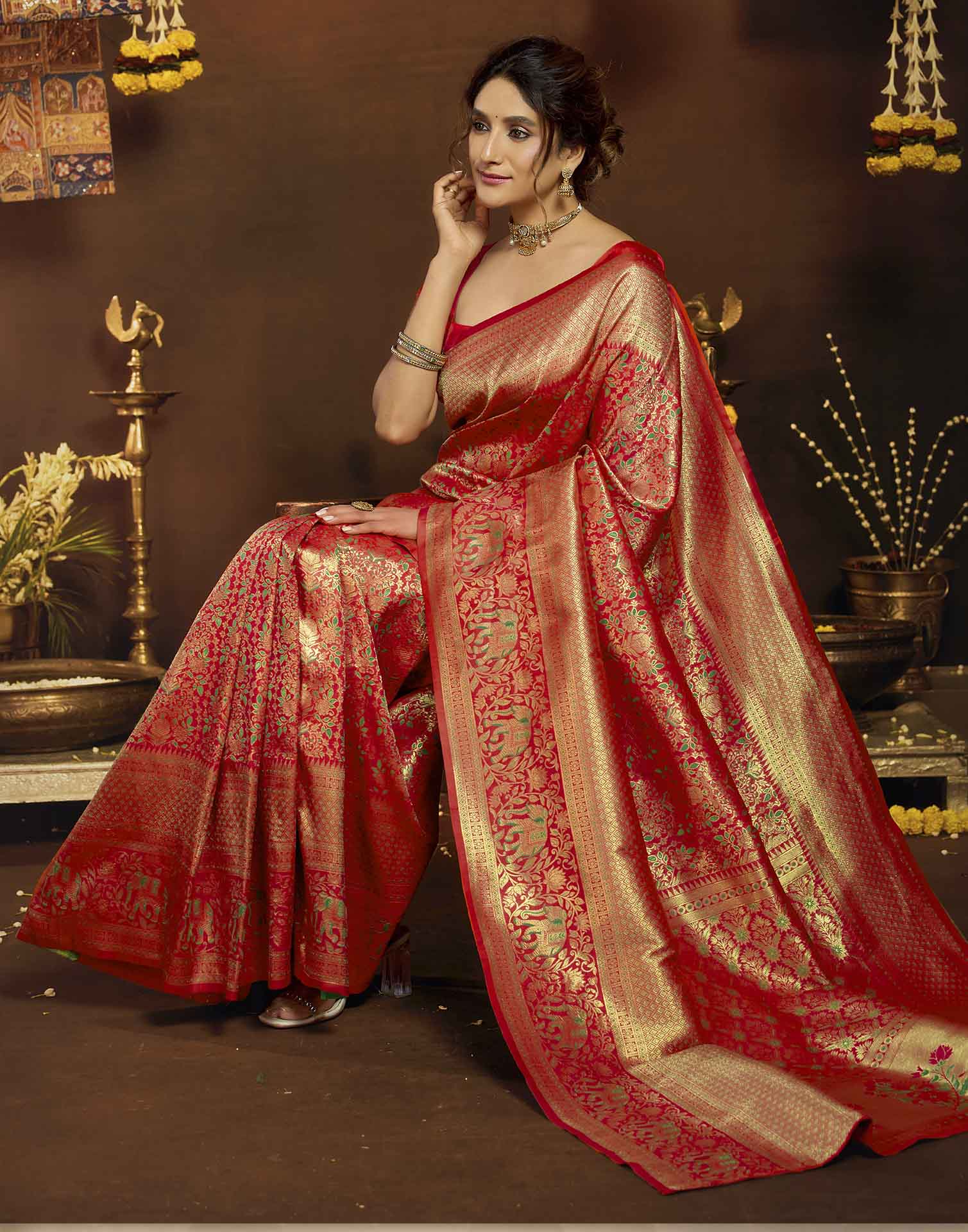 Pink Silk Woven Banarasi Saree