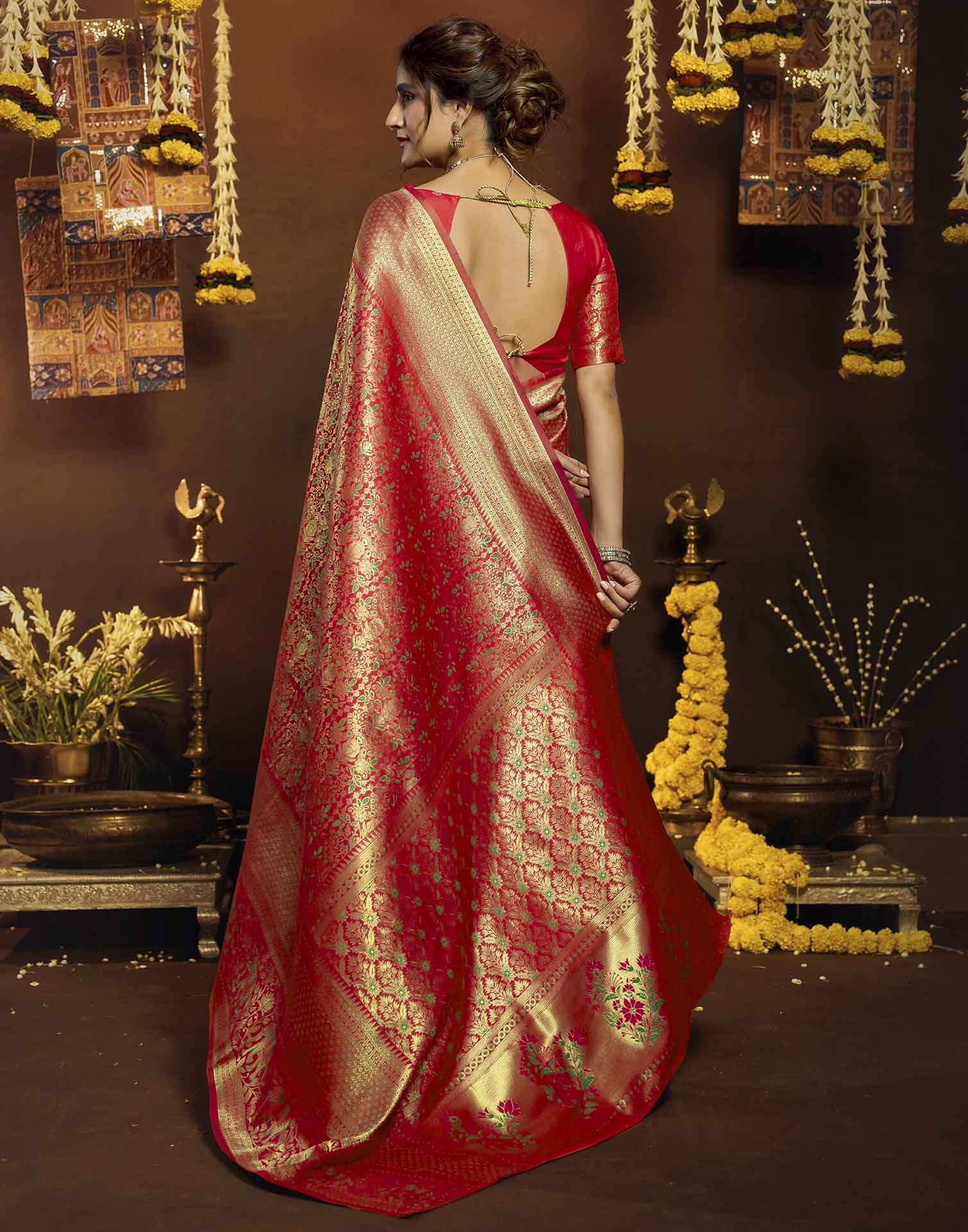 Pink Silk Woven Banarasi Saree