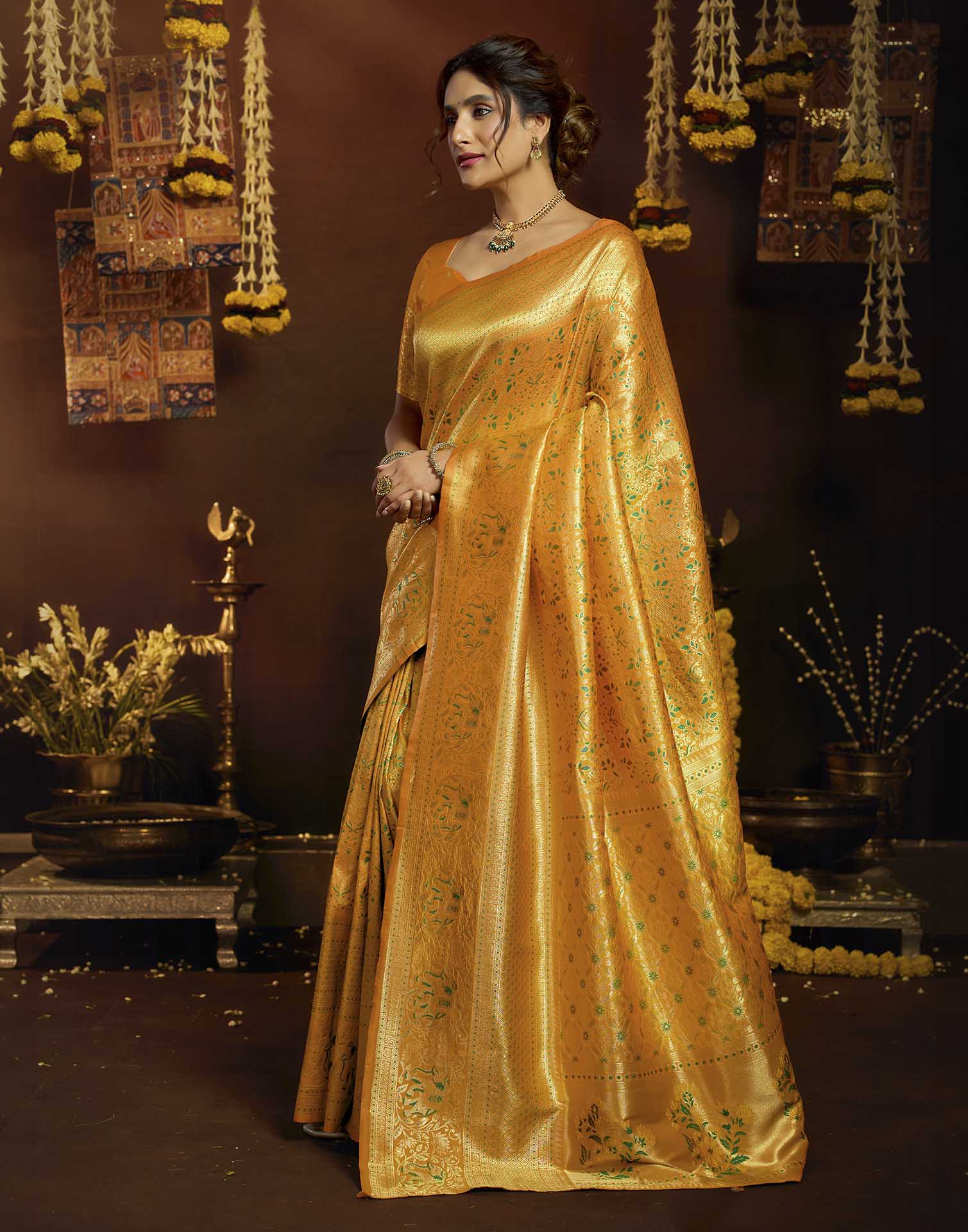 Yellow Silk Woven Banarasi Saree
