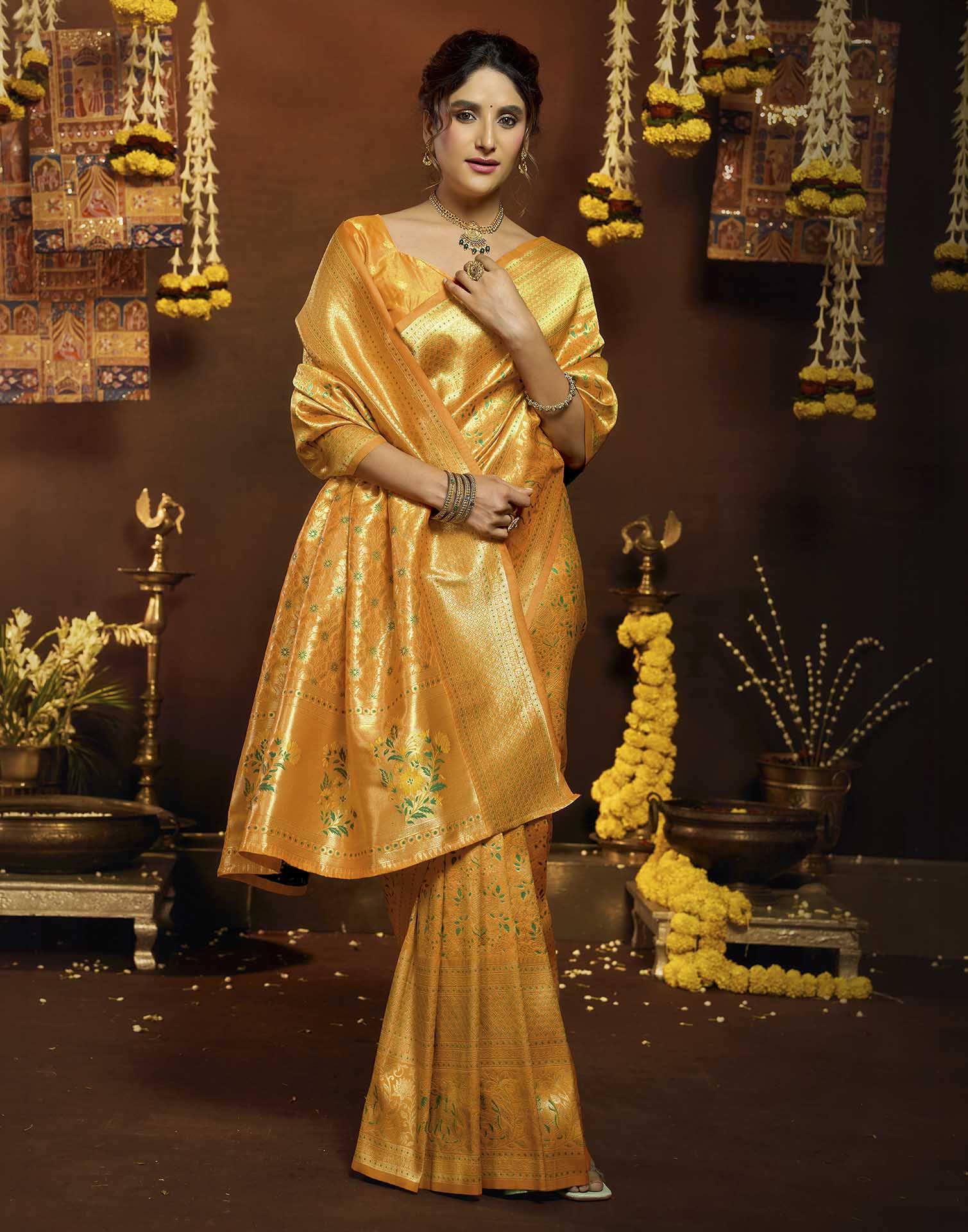 Yellow Silk Woven Banarasi Saree