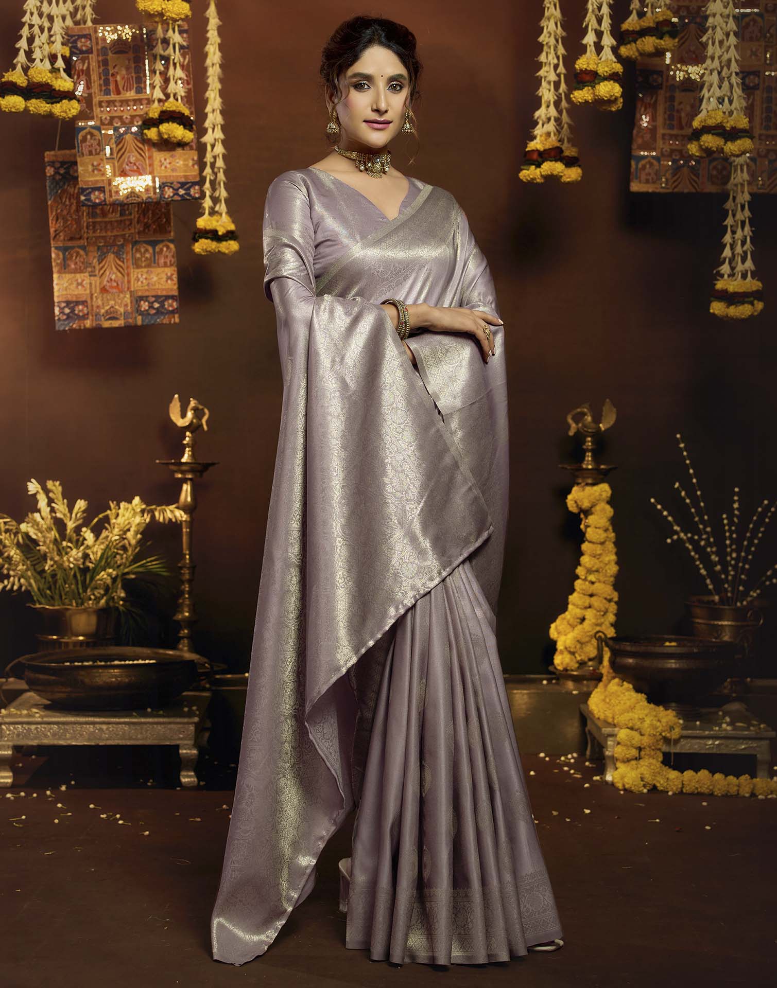 Lavendor Silk Woven Banarasi Saree